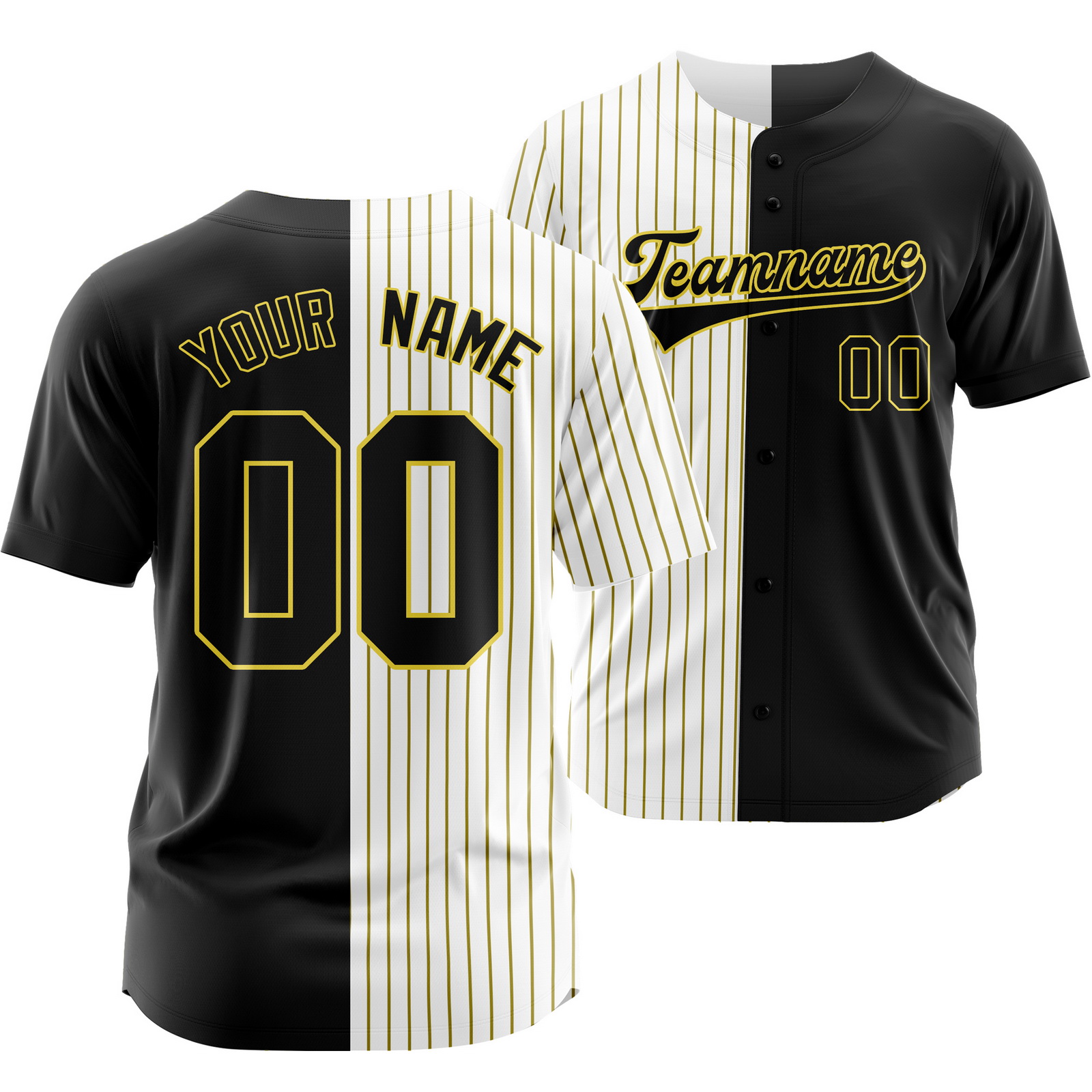 Custom Black White Glod Striped Baseball Jersey Split Softball Shirt