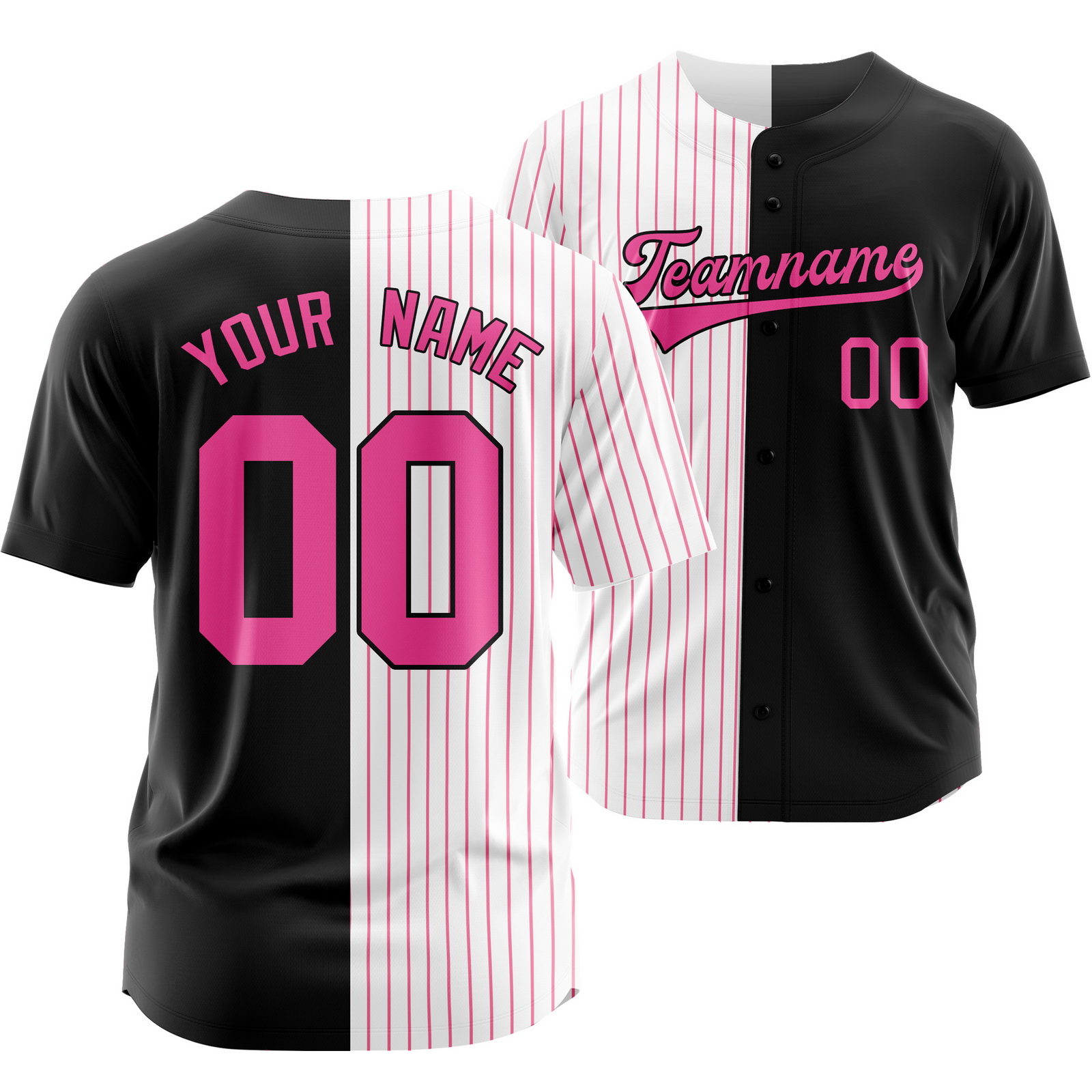 Custom Black White Pink Striped Baseball Jersey Split Softball Shirt