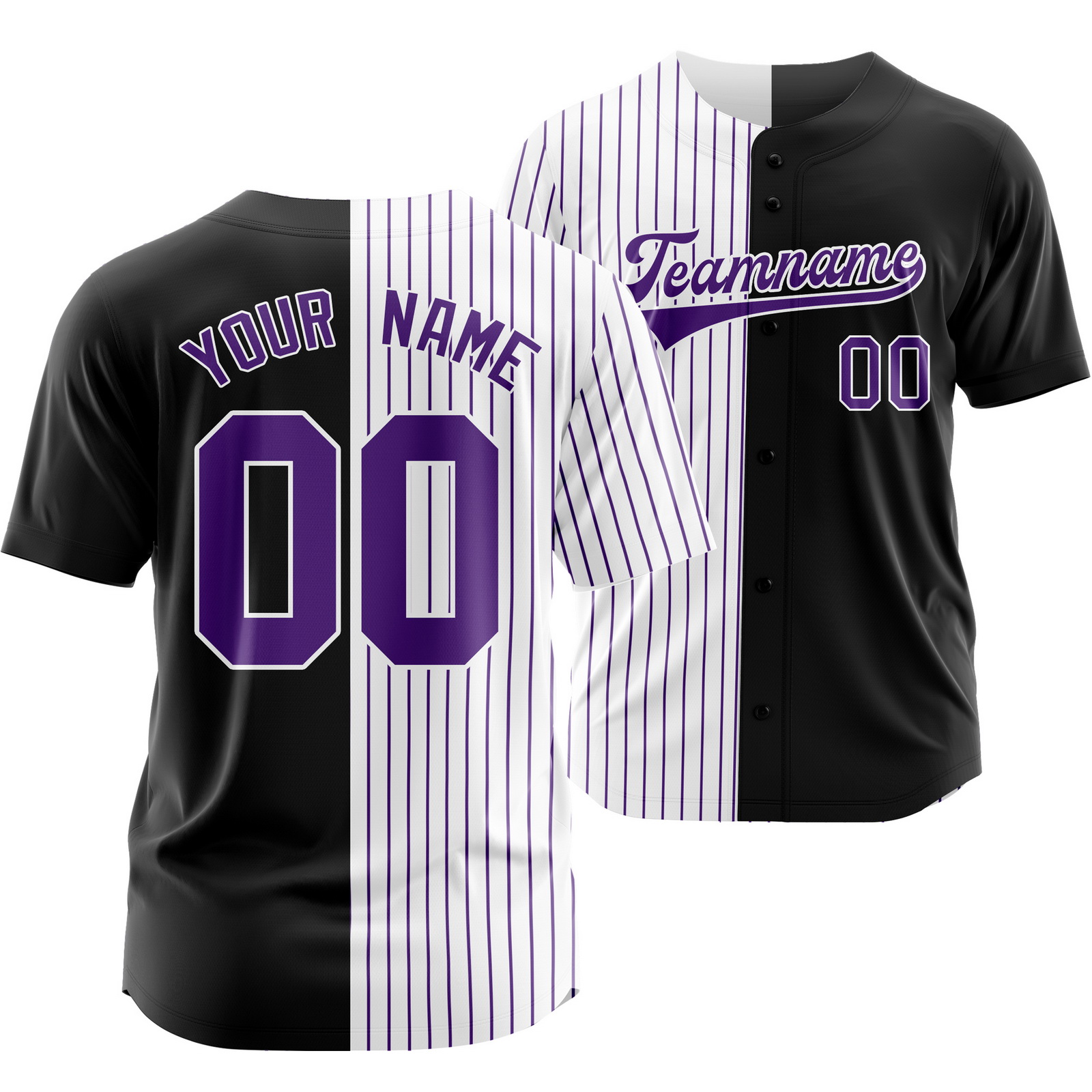 Custom Black White Purple Striped Baseball Jersey Split Softball Shirt