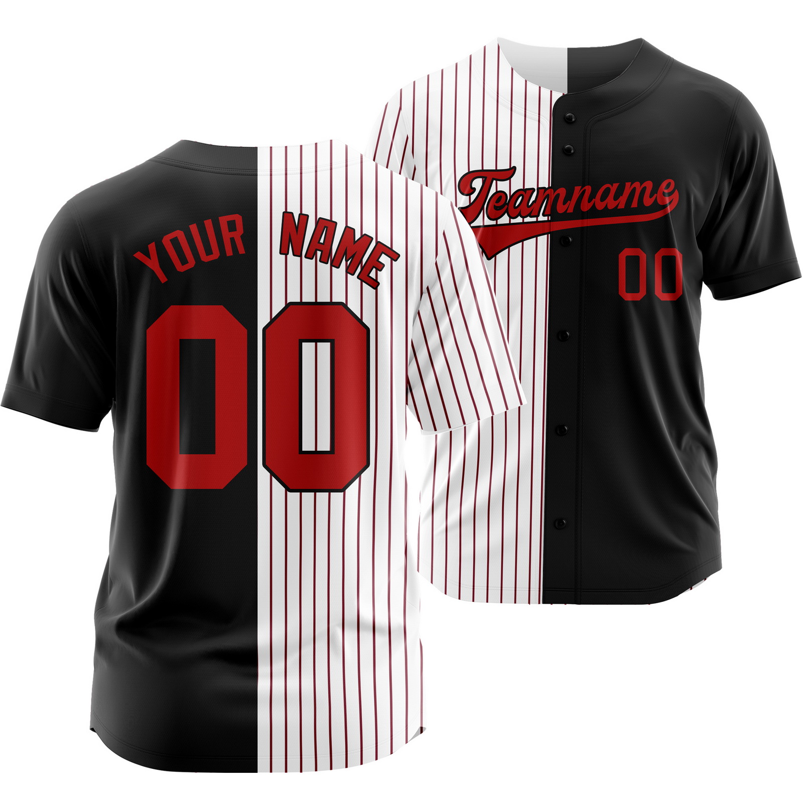 Custom Black White Red Striped Baseball Jersey Split Softball Shirt
