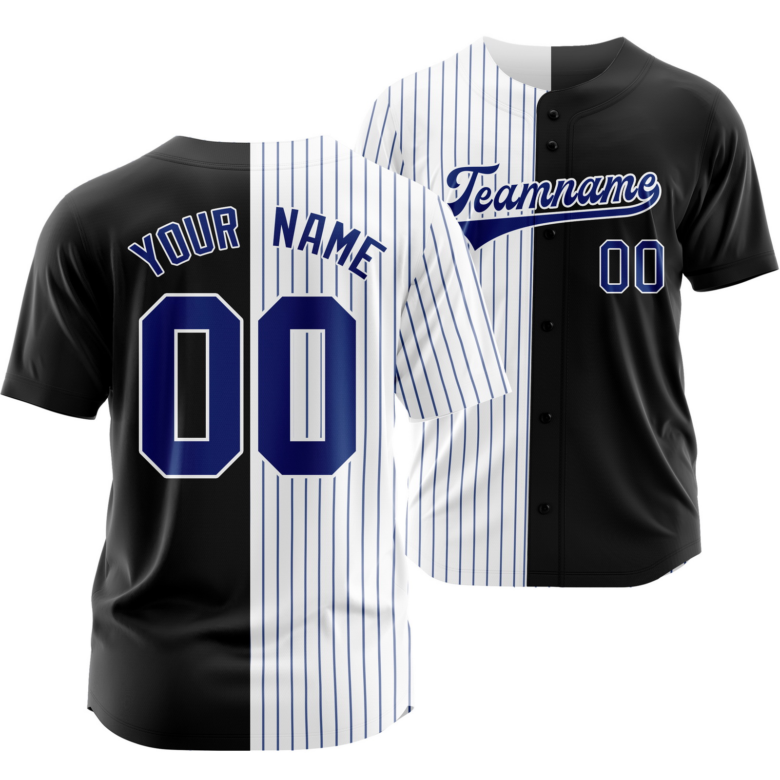 Custom Black White Blue Striped Baseball Jersey Split Softball Shirt