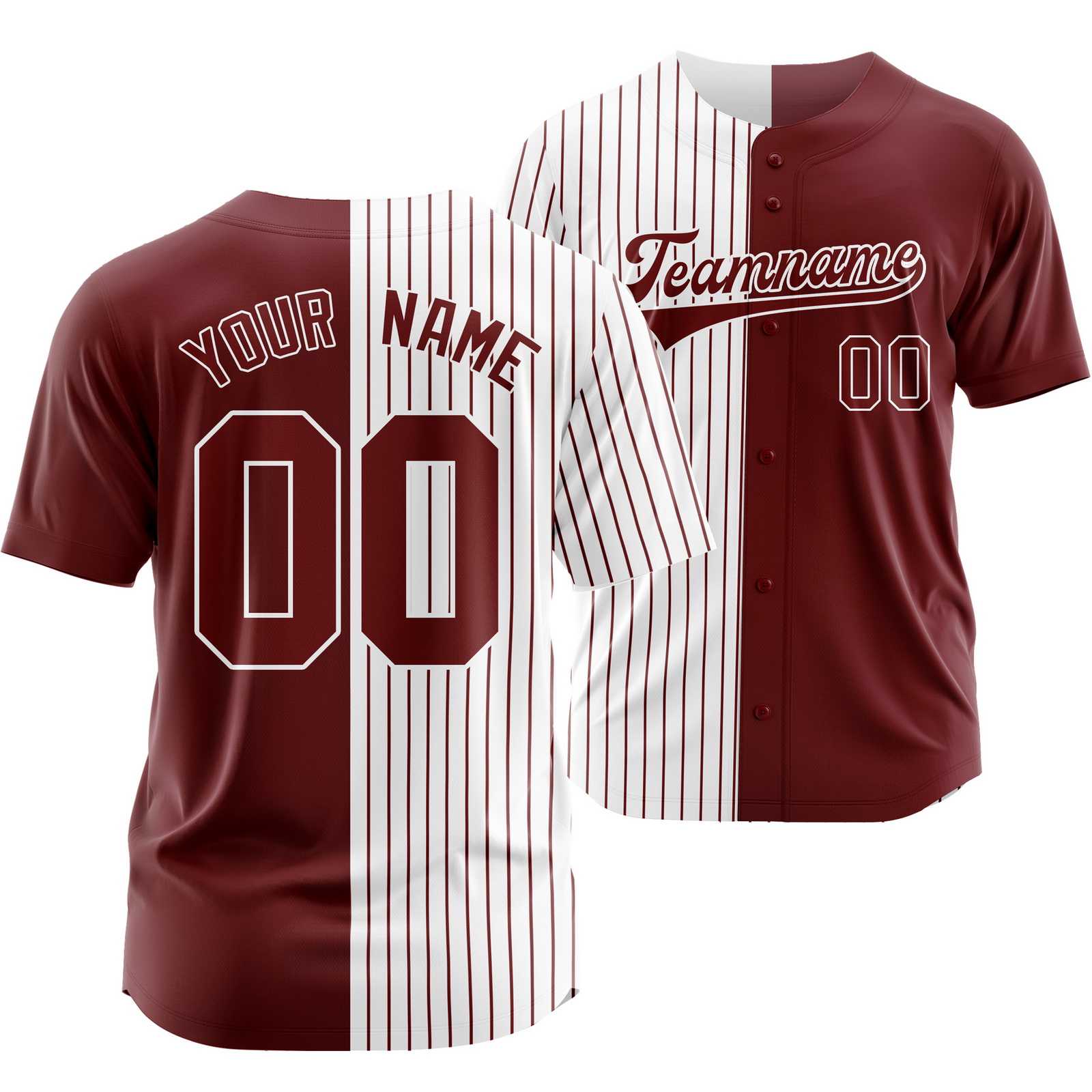 Custom Maroon White Striped Baseball Jersey Split Softball Shirt