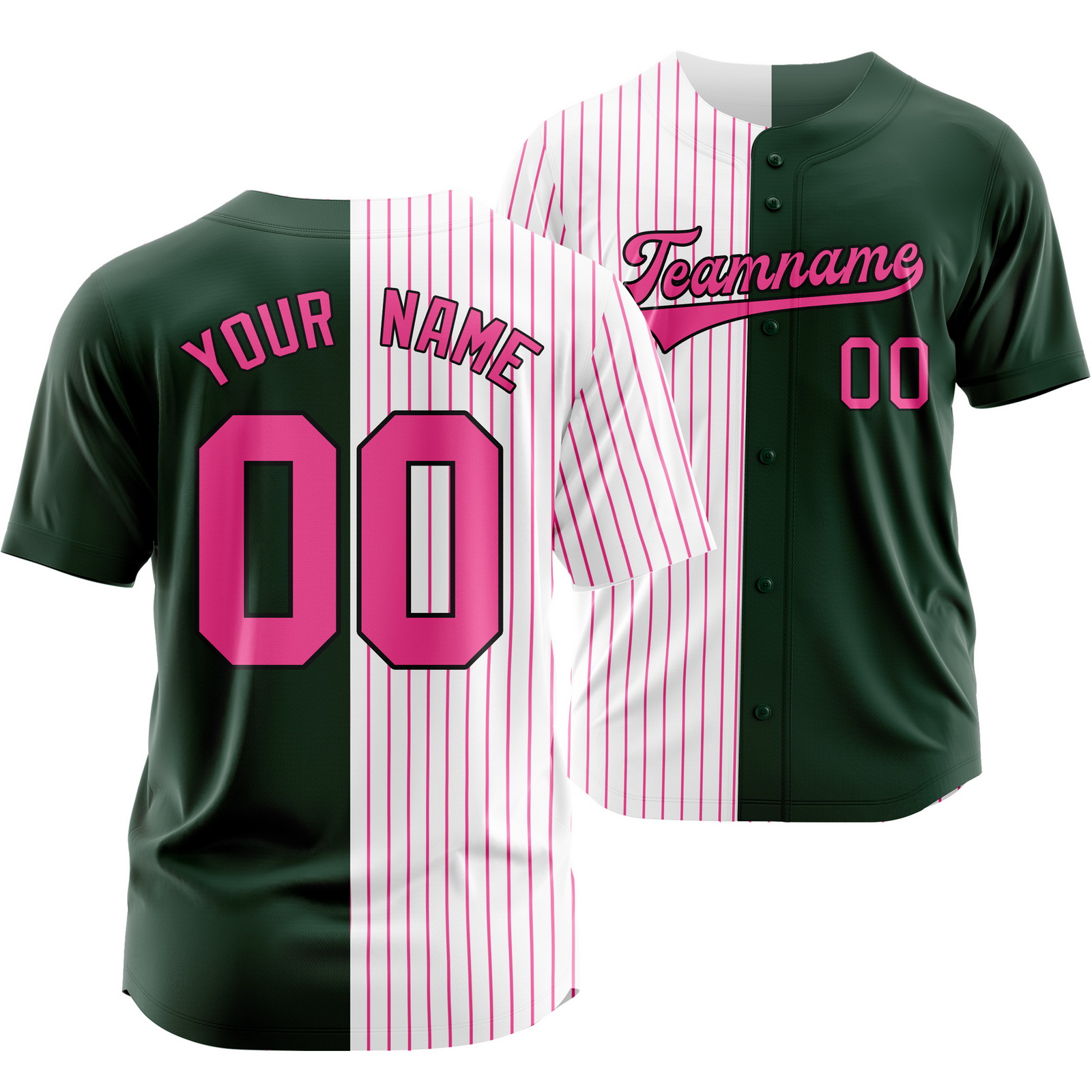 Custom White Green Pink Striped Baseball Jersey Split Softball Shirt