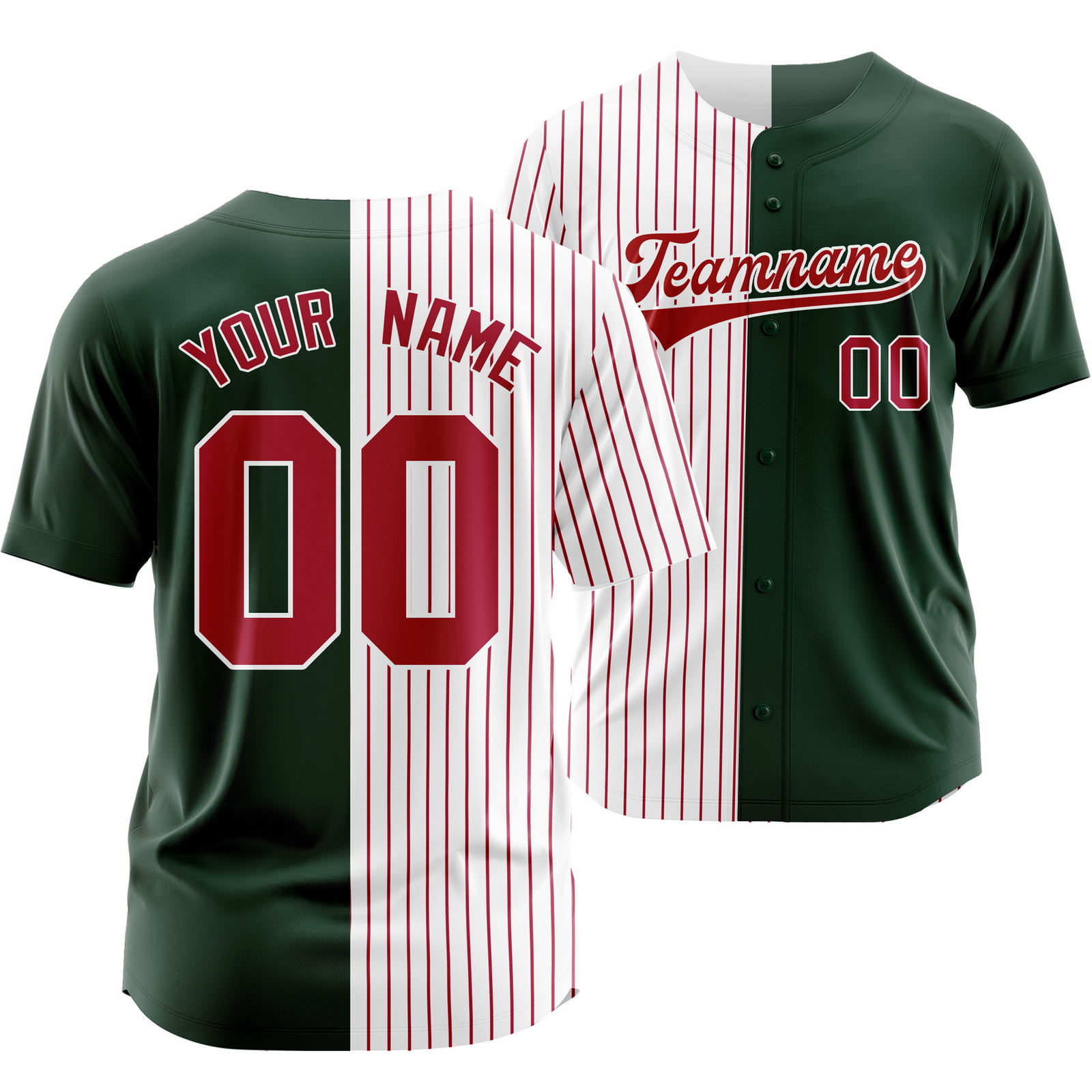 Custom Green White Red Striped Baseball Jersey Split Softball Shirt