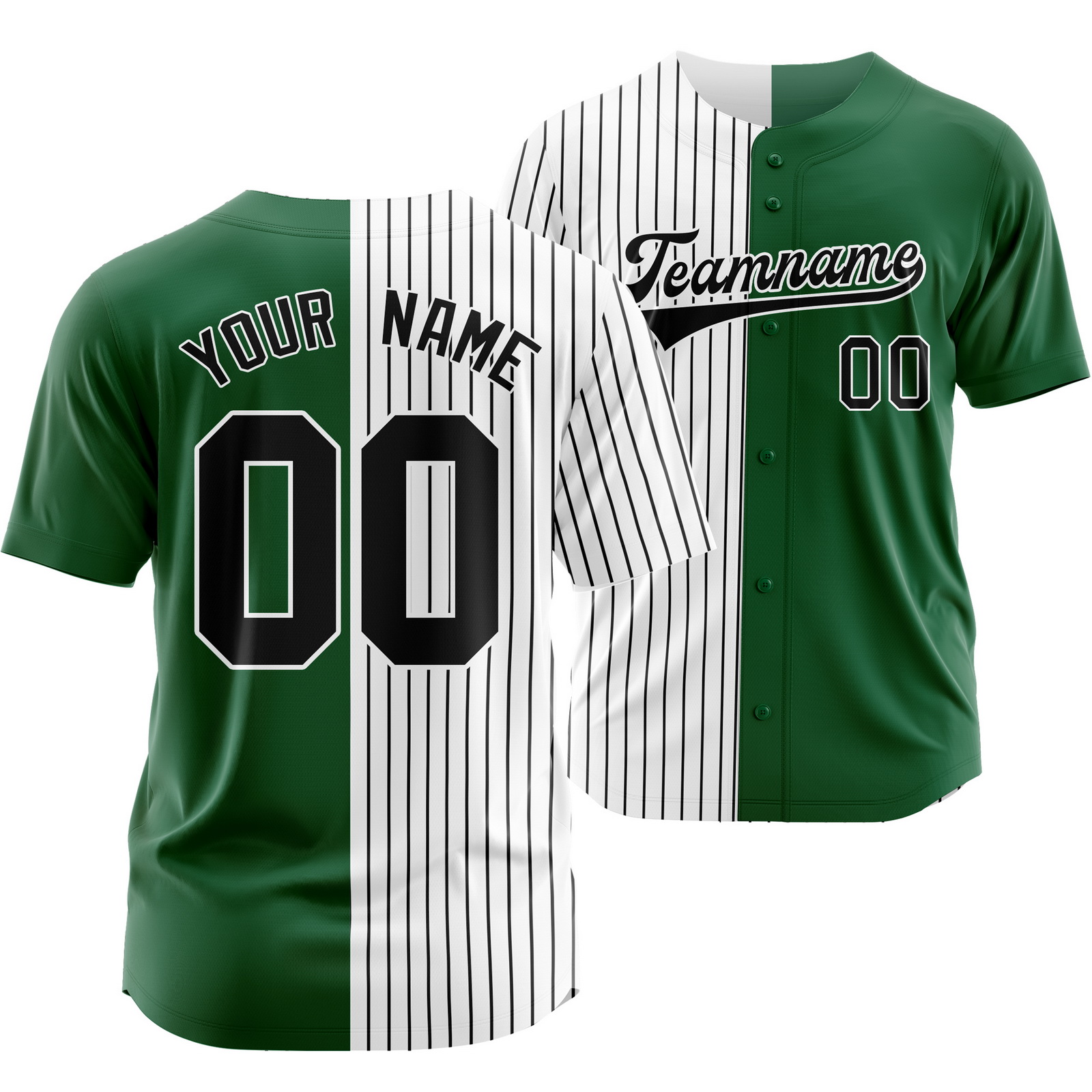 Custom Green White Black Striped Baseball Jersey Split Softball Shirt