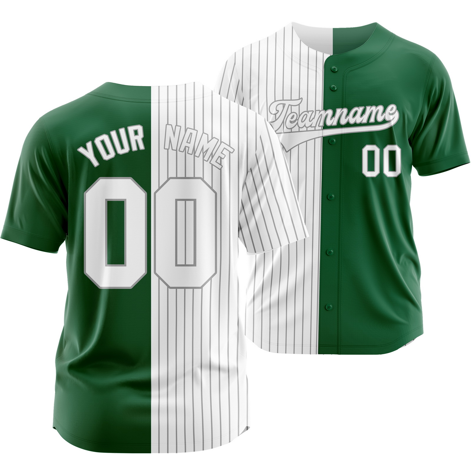 Custom White Green Striped Baseball Jersey Split Softball Shirt