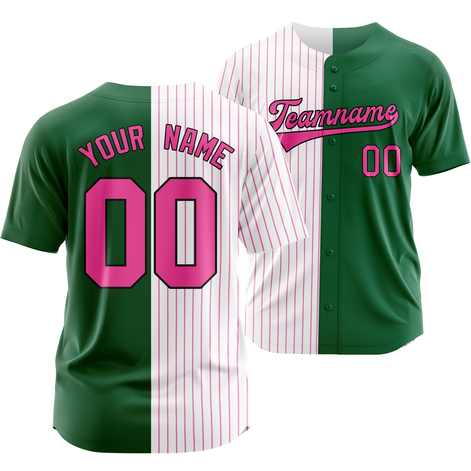 Custom Green White Pink Striped Baseball Jersey Split Softball Shirt