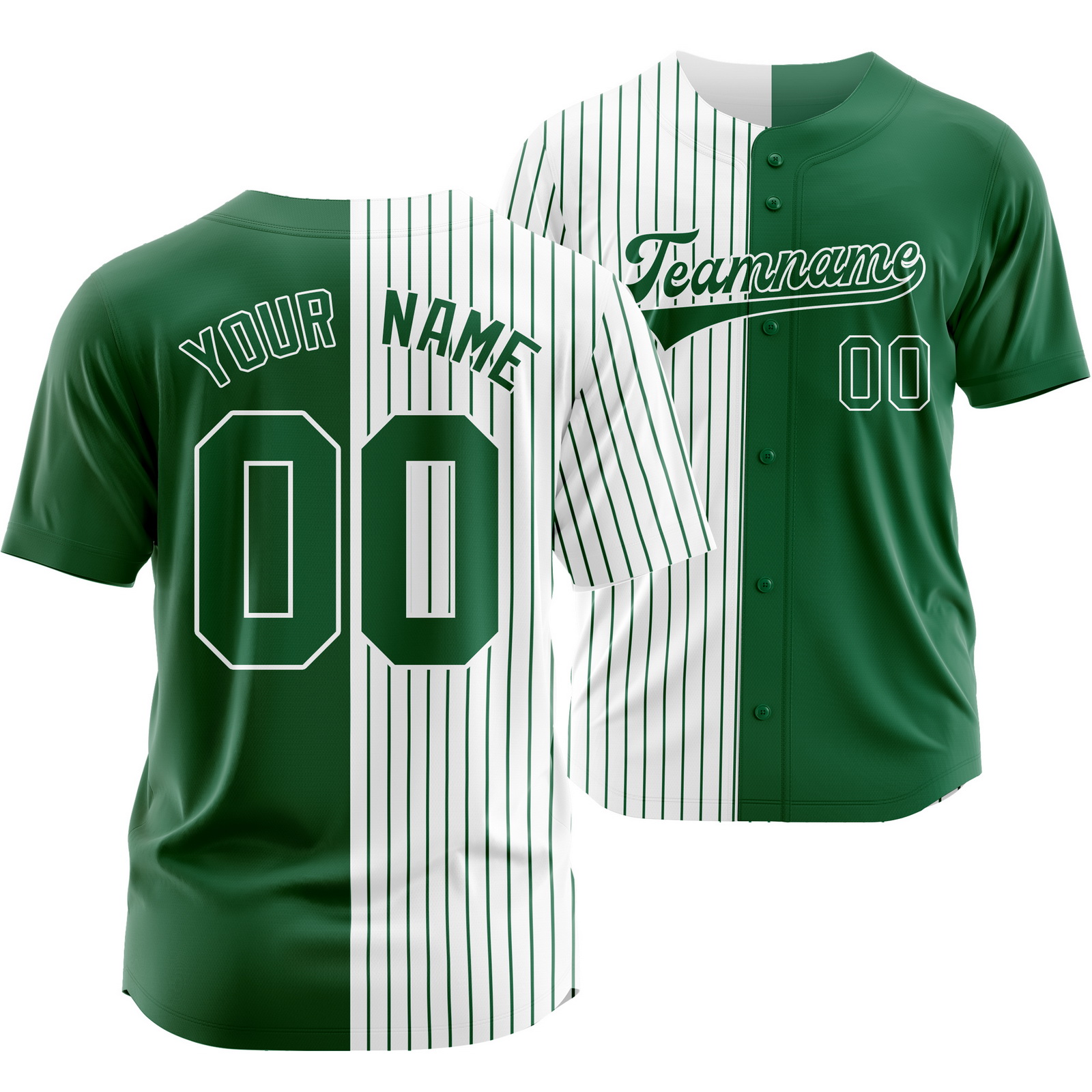 Custom Green White Striped Baseball Jersey Split Softball Shirt