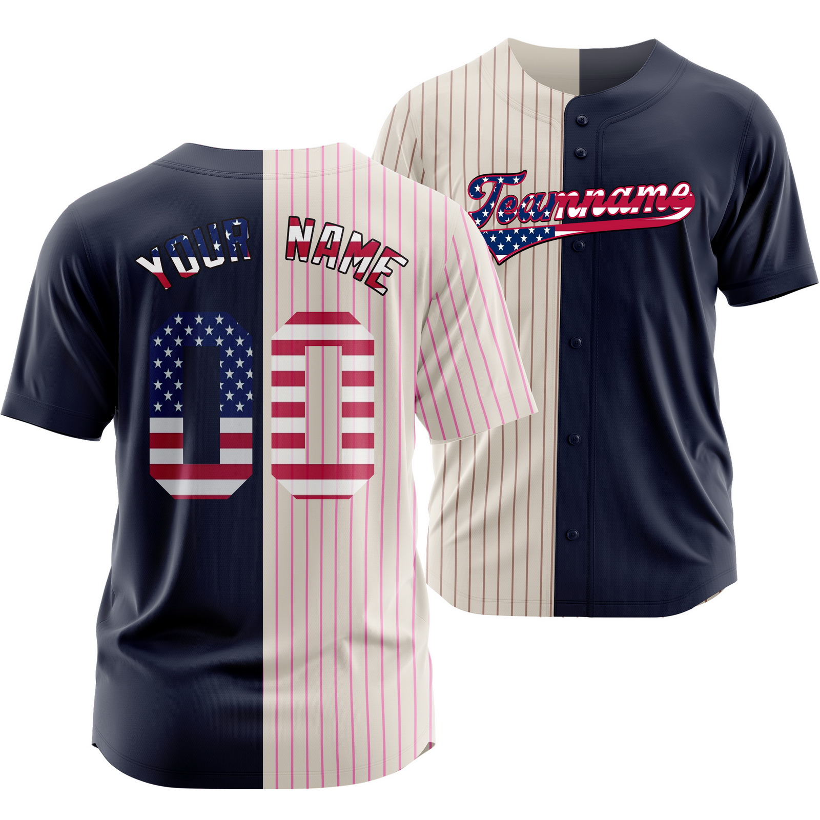 Custom Navy White Flag Striped Baseball Jersey Split Softball Shirt