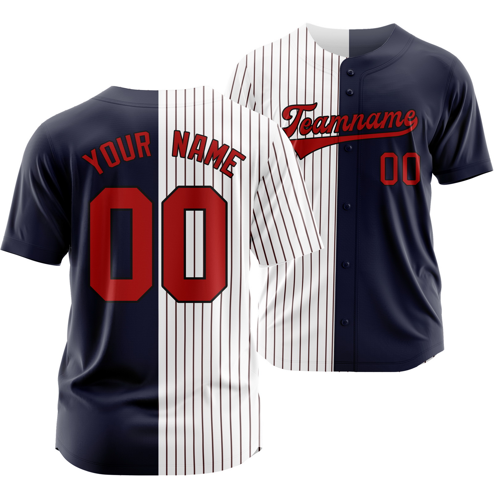 Custom Navy White Red Striped Baseball Jersey Split Softball Shirt