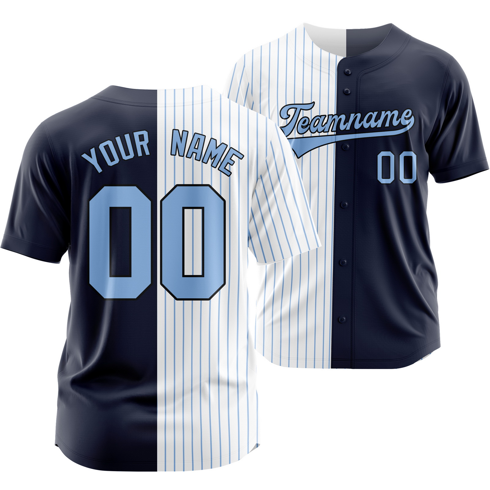 Custom Navy White Blue Striped Baseball Jersey Split Softball Shirt