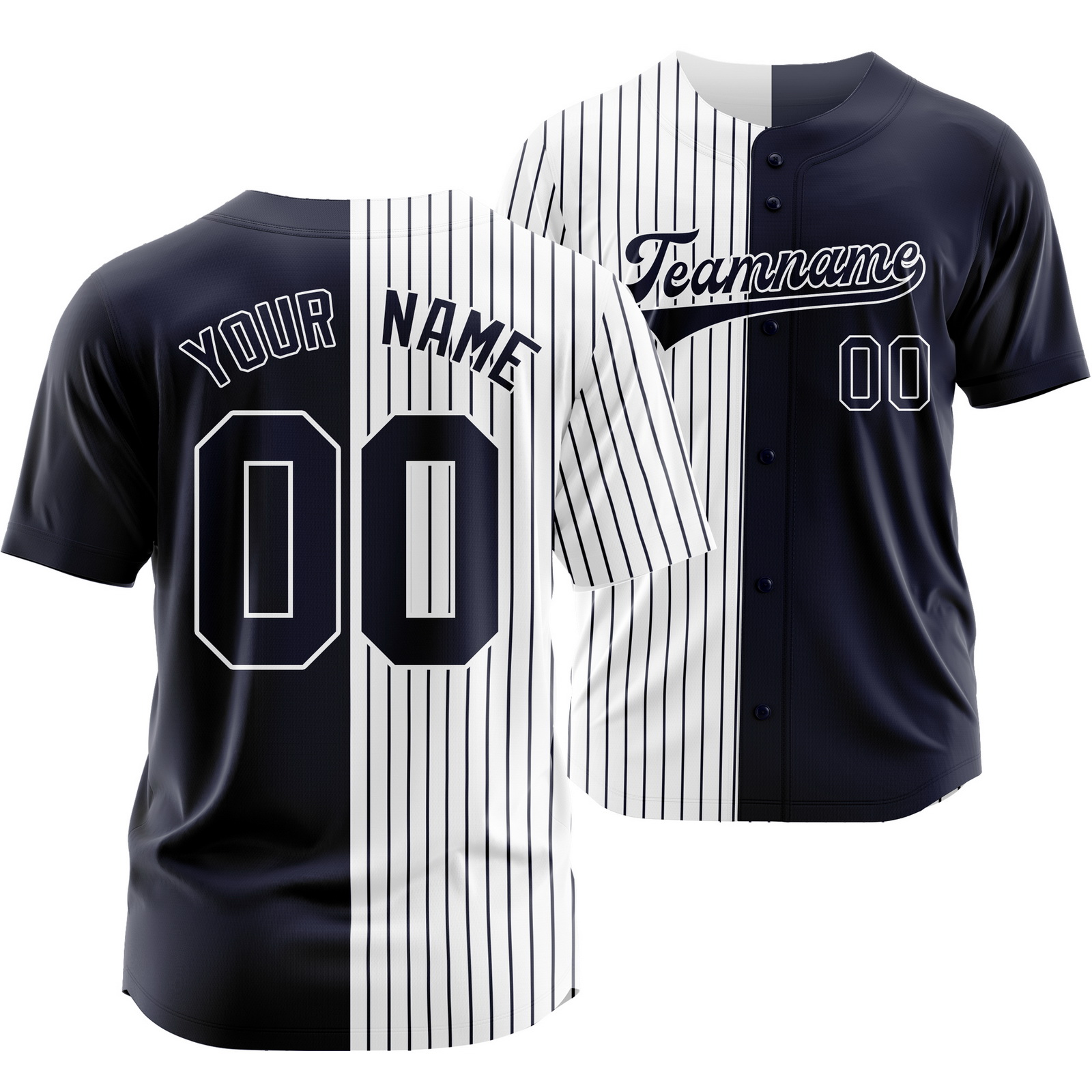 Custom Navy White Striped Baseball Jersey Split Softball Shirt
