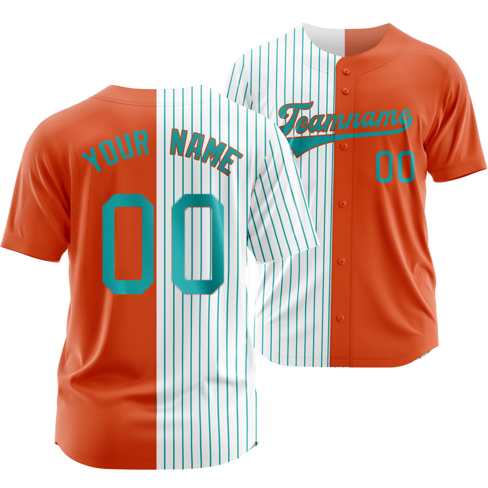 Custom Orange White Teal Striped Baseball Jersey Split Softball Shirt