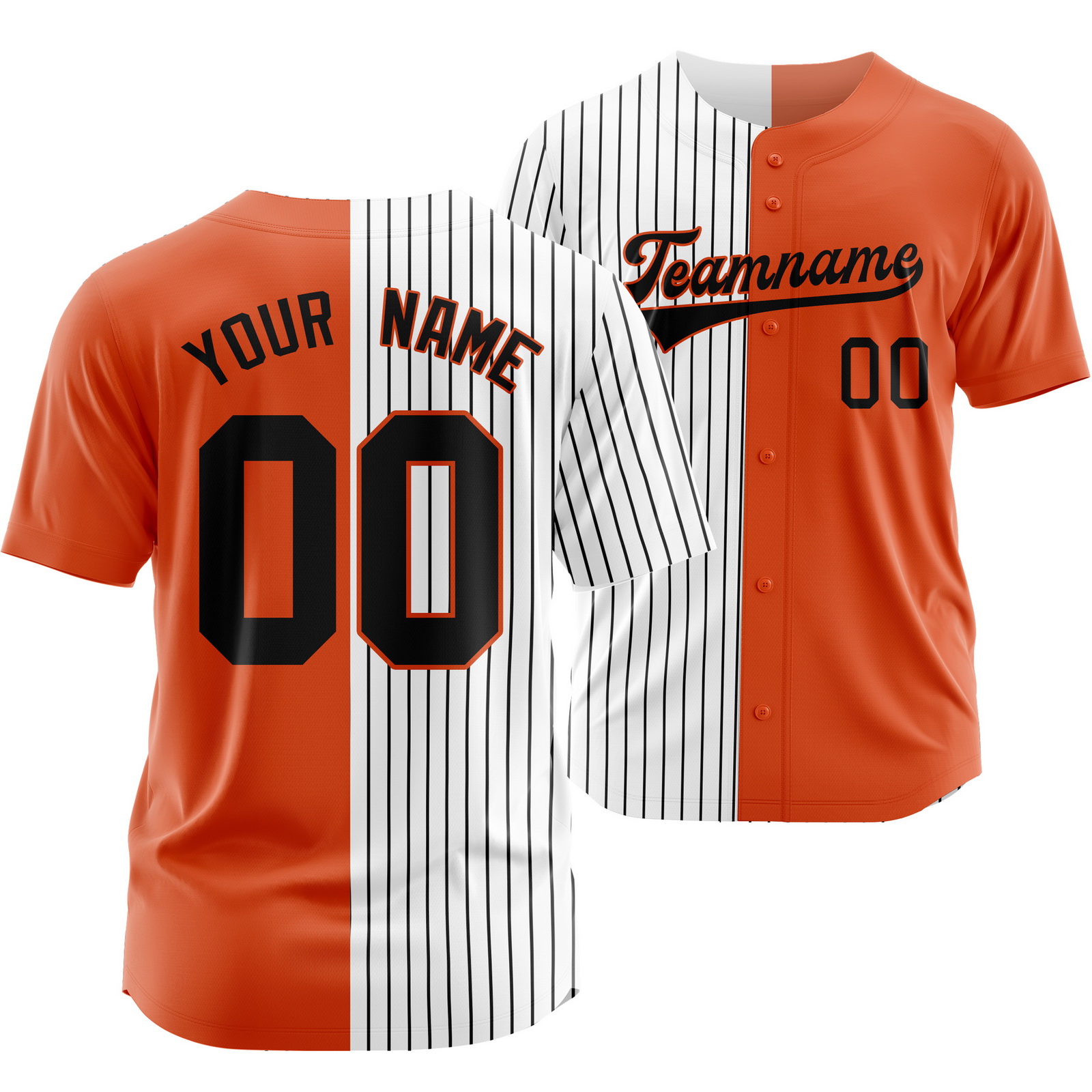 Custom Orange White Black Striped Baseball Jersey Split Softball Shirt