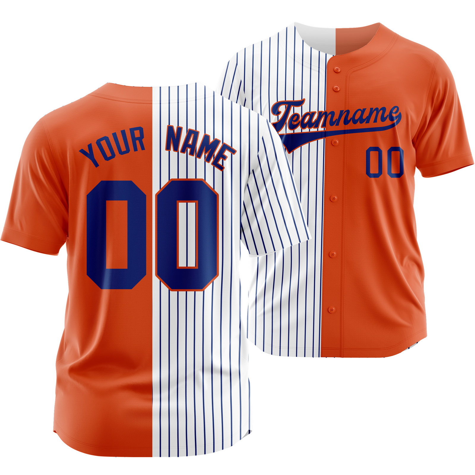 Custom Orange White Blue Striped Baseball Jersey Split Softball Shirt