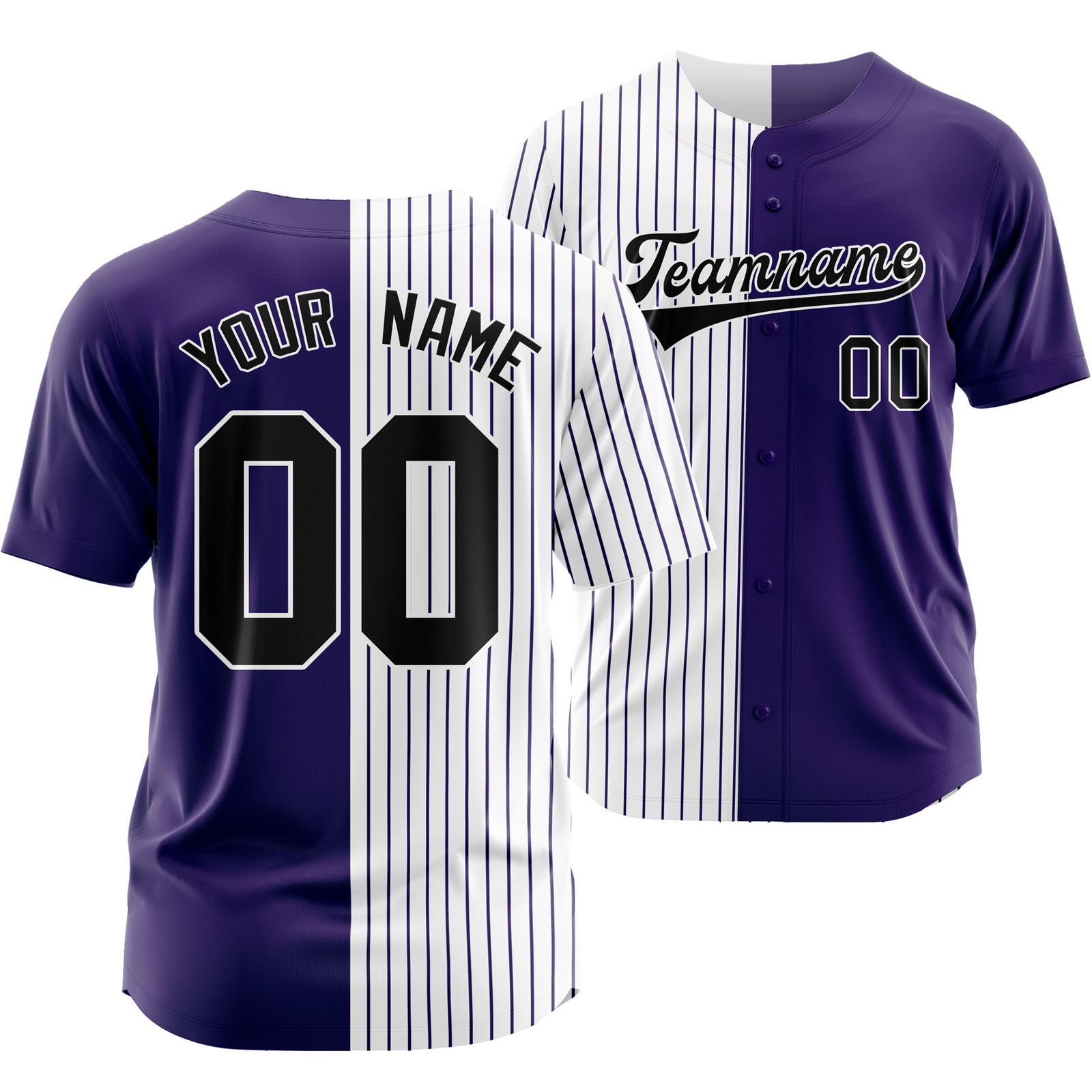 Custom Purple White Striped Baseball Jersey Split Softball Shirt