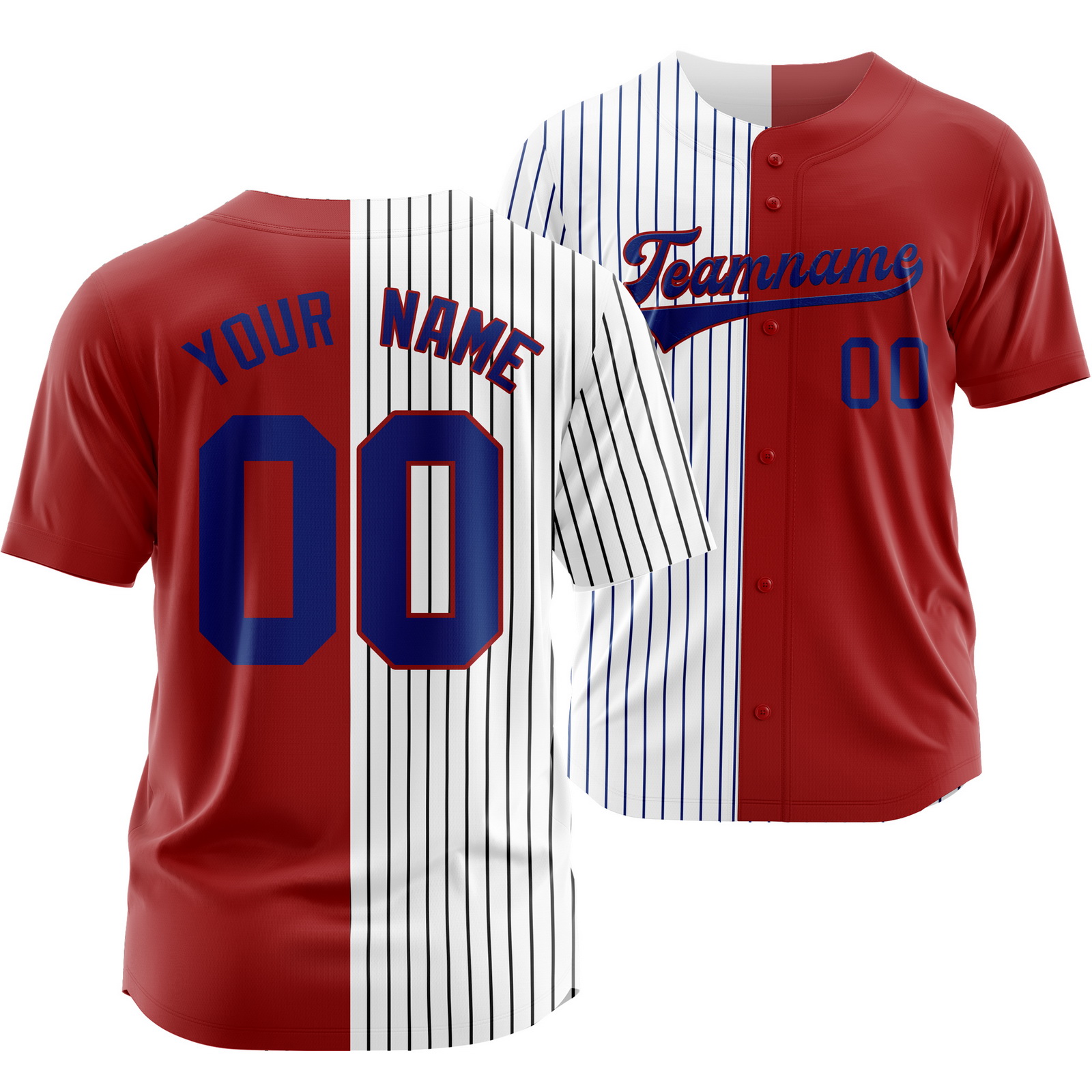 Custom White Red Blue Striped Baseball Jersey Split Softball Shirt