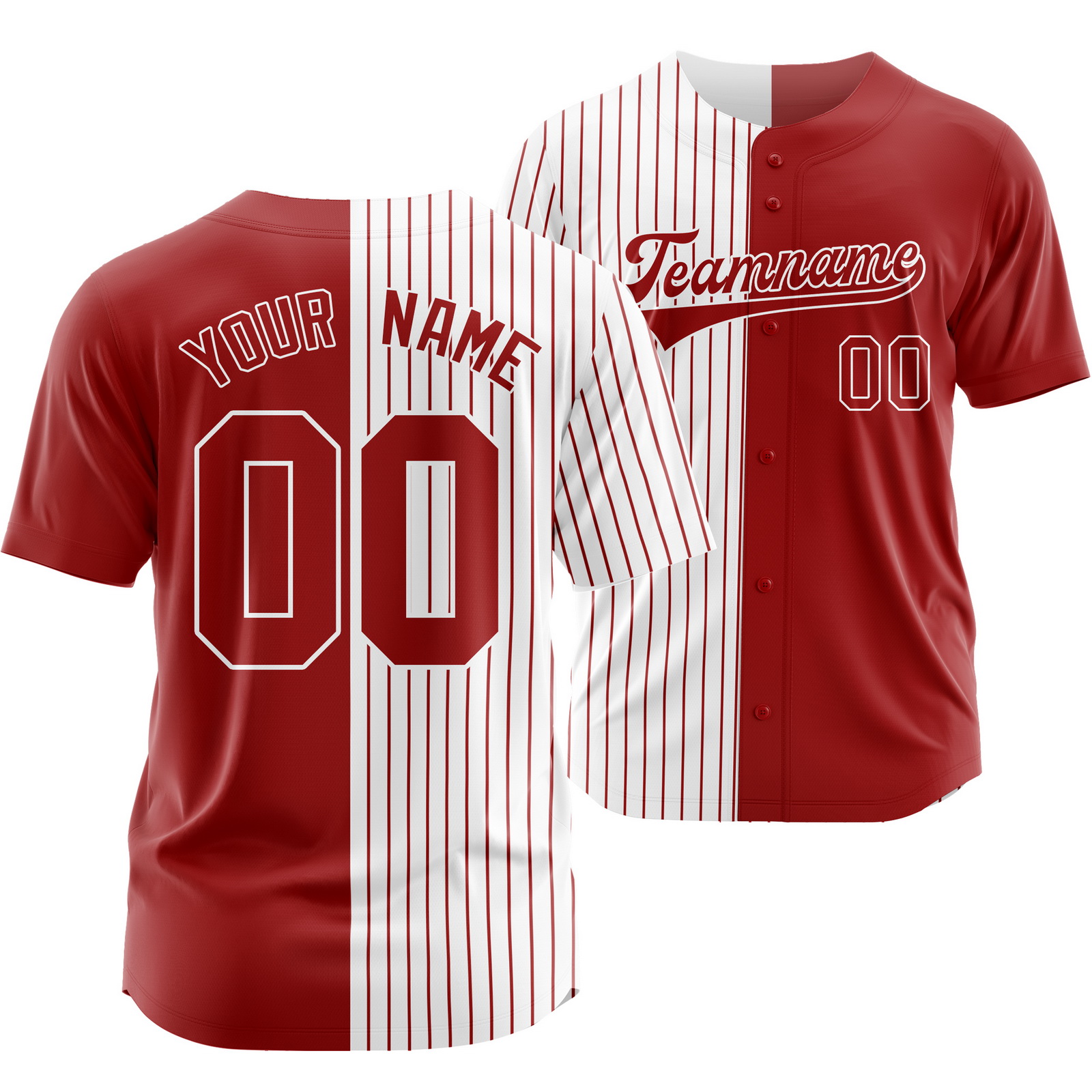 Custom White Red Striped Baseball Jersey Split Softball Shirt