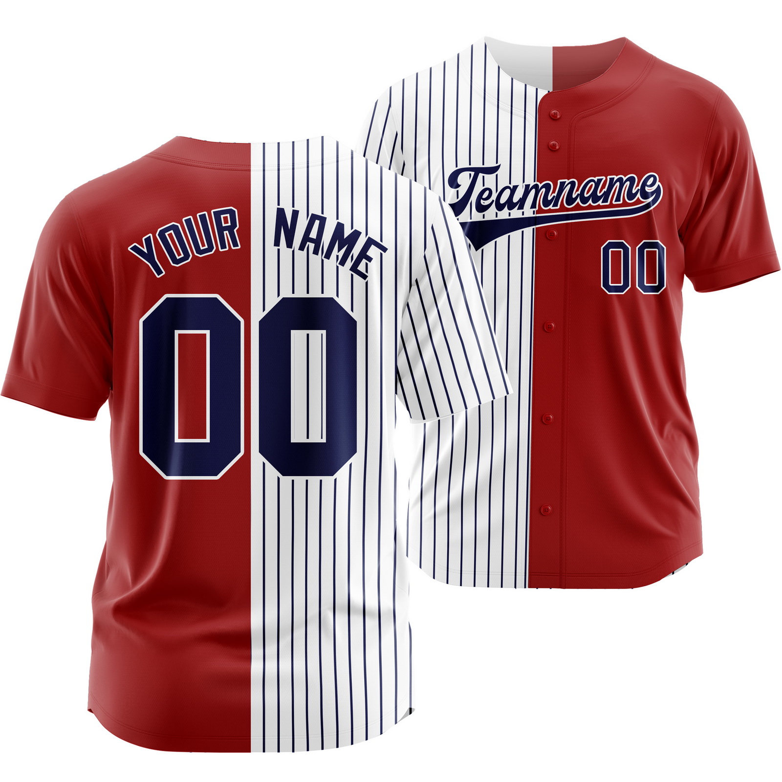 Custom White Red Navy Striped Baseball Jersey Split Softball Shirt