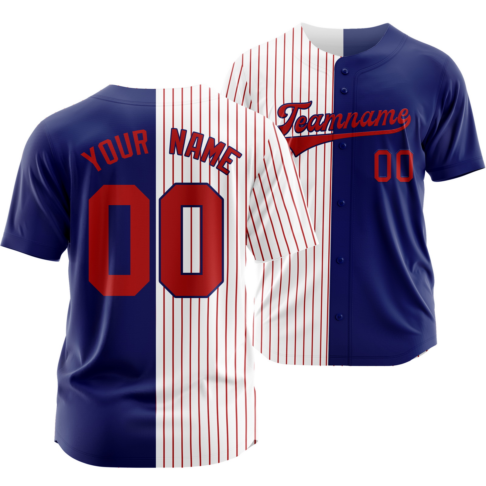 Custom White Blue Red Striped Baseball Jersey Split Softball Shirt