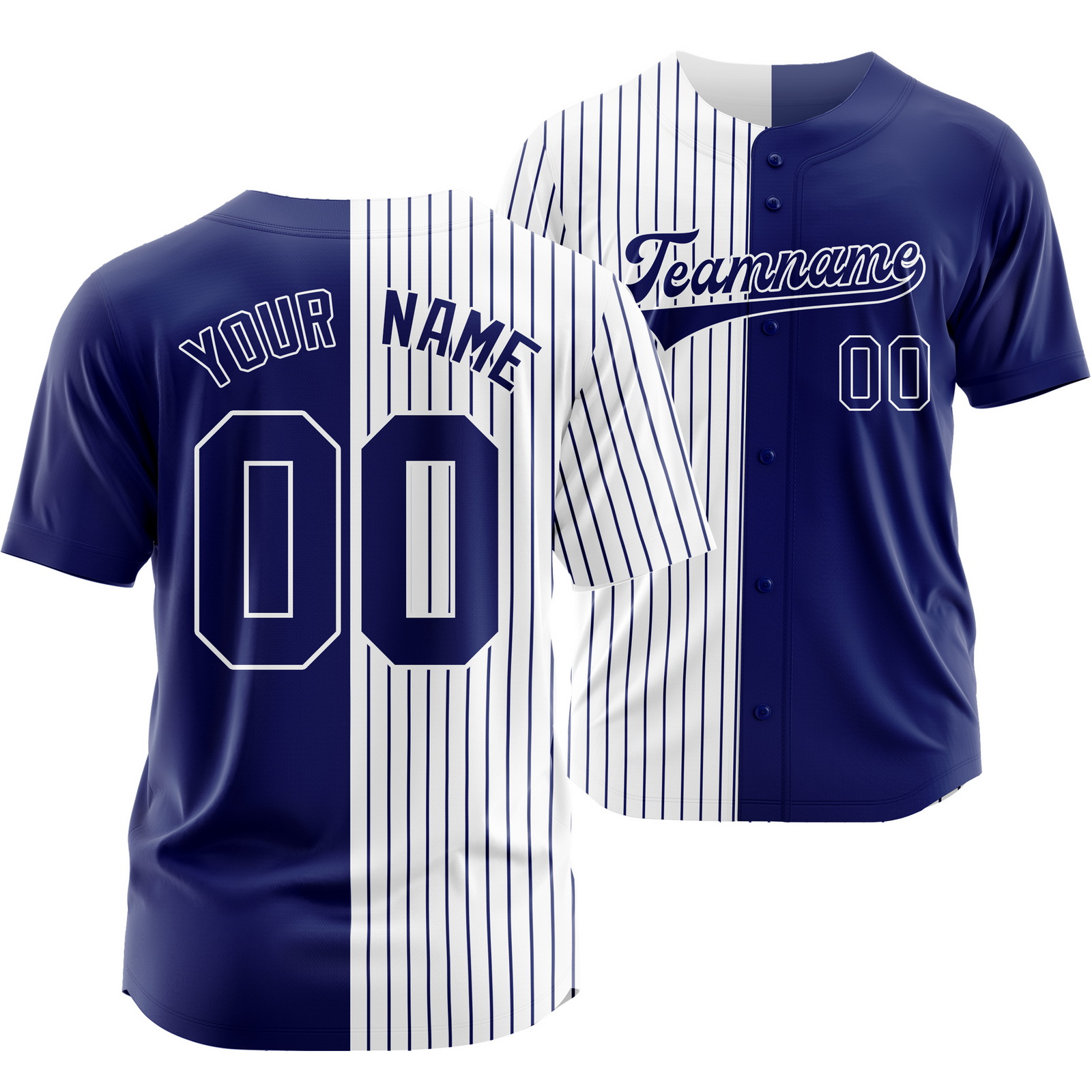 Custom White Blue Striped Baseball Jersey Split Softball Shirt