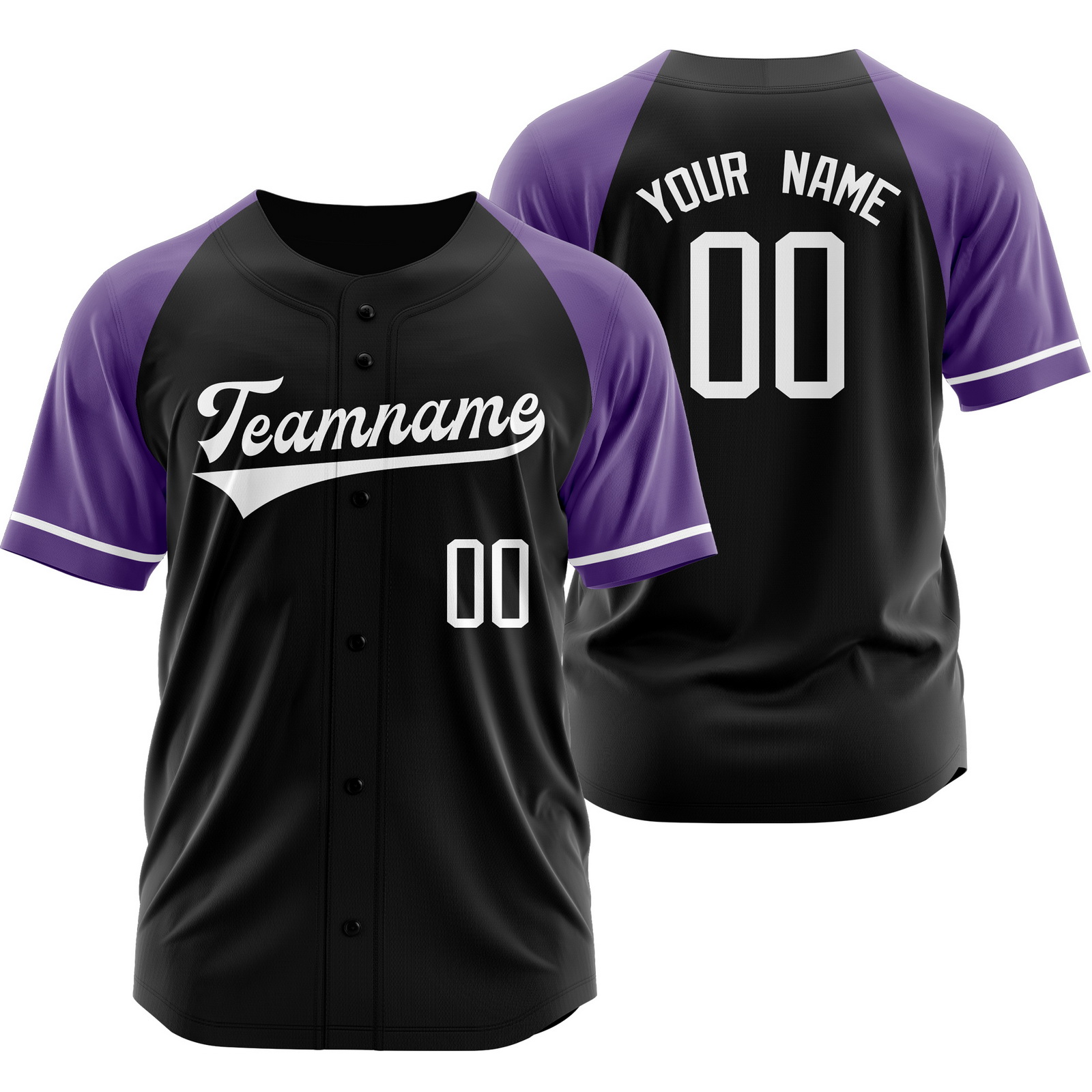Custom Black Purple Baseball Jersey Button-Down Softball Shirt