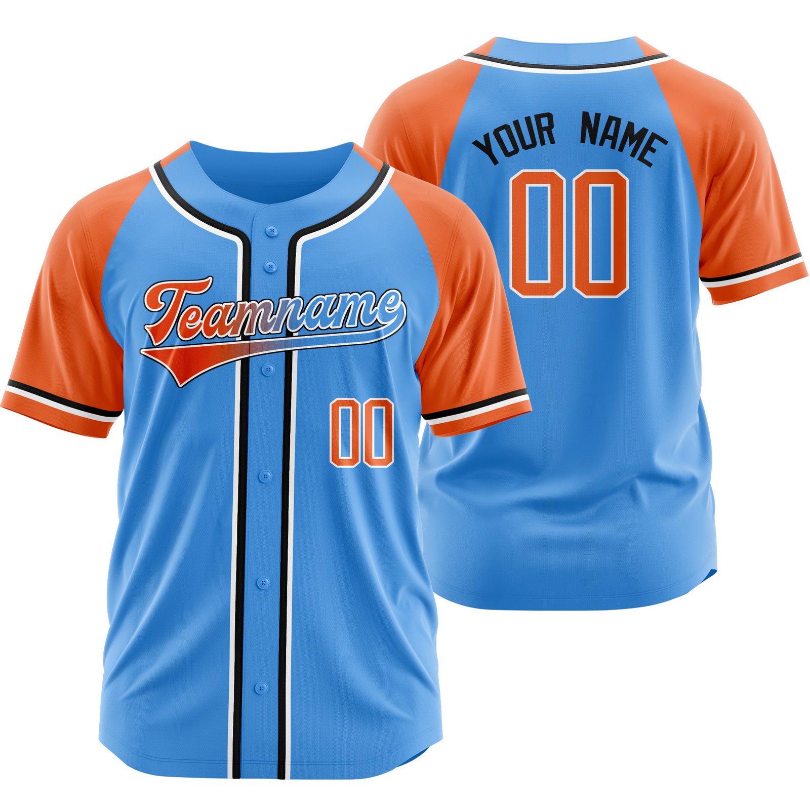 Custom Blue Orange Baseball Jersey Button-Down Softball Shirt