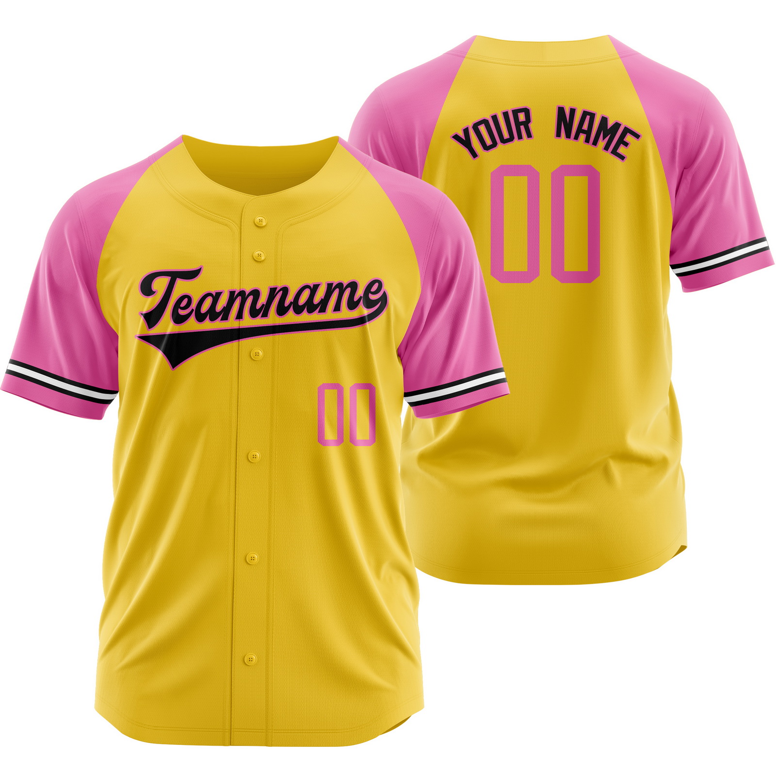 Custom Yellow Pink Baseball Jersey Button-Down Softball Shirt