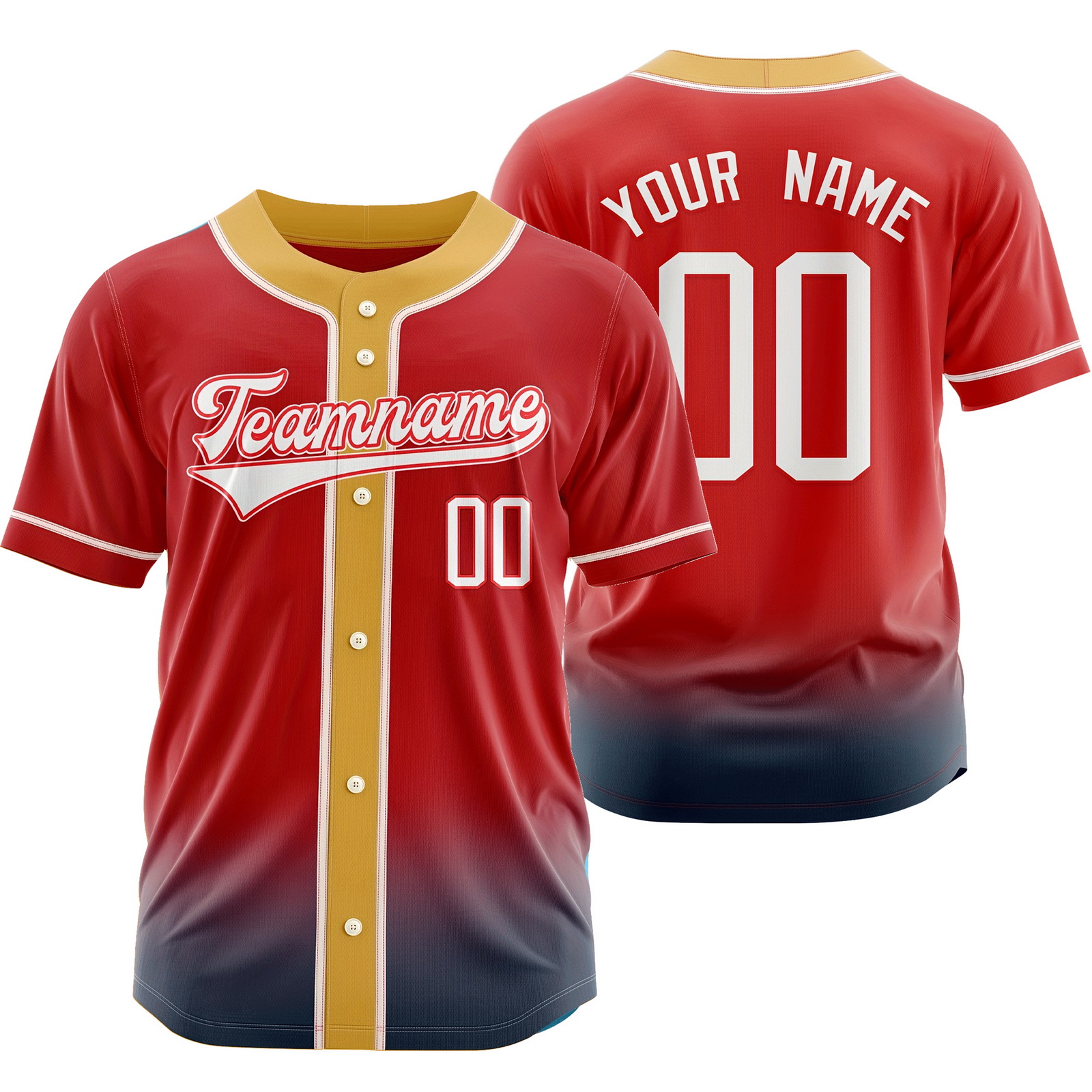 Custom Red Baseball Jersey Button-Down Softball Shirt