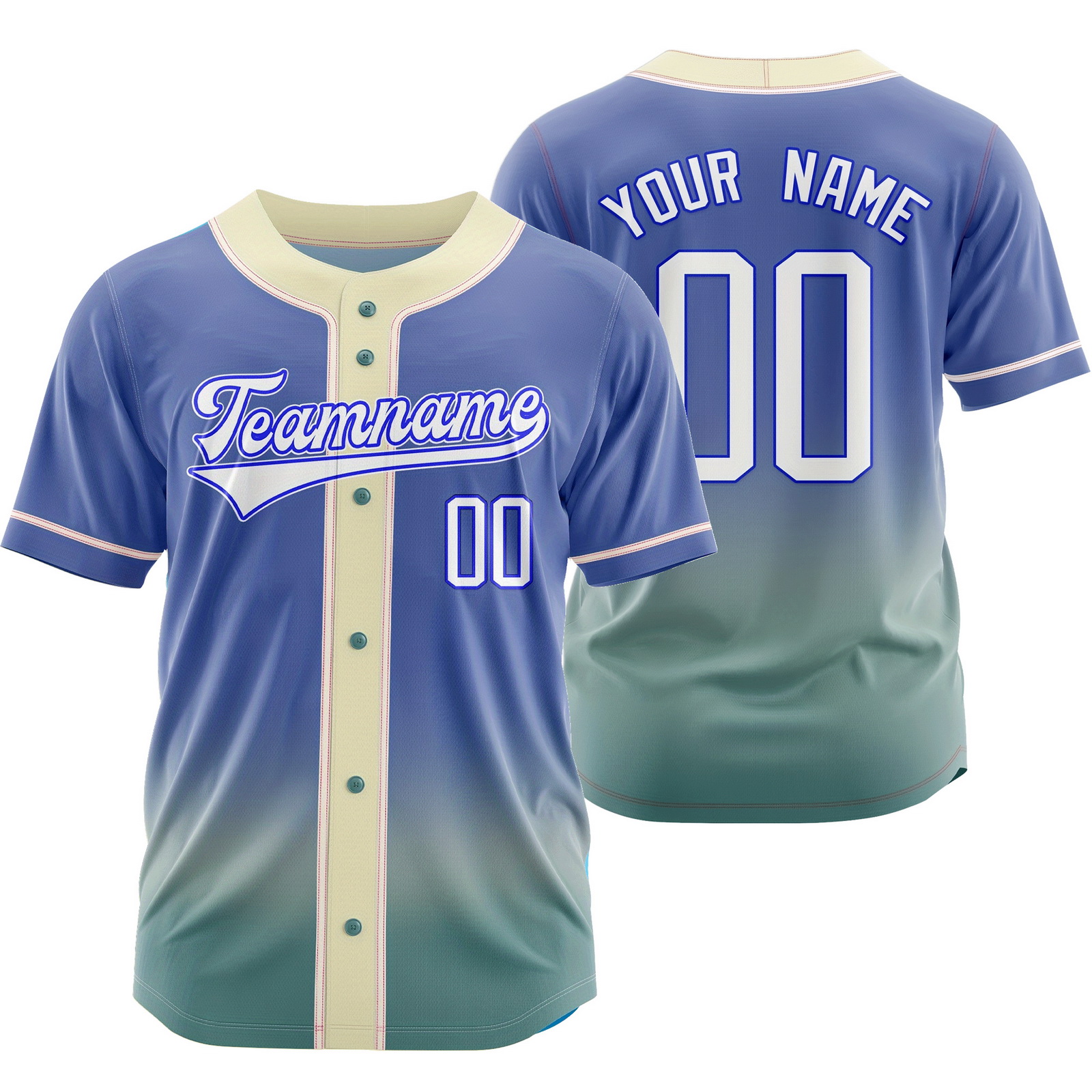 Custom Blue Baseball Jersey Button-Down Softball Shirt