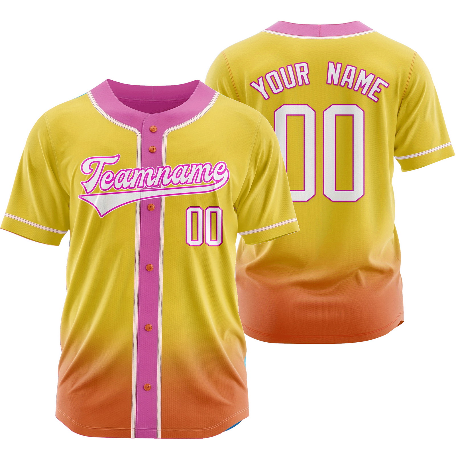 Custom Yellow Baseball Jersey Button-Down Softball Shirt