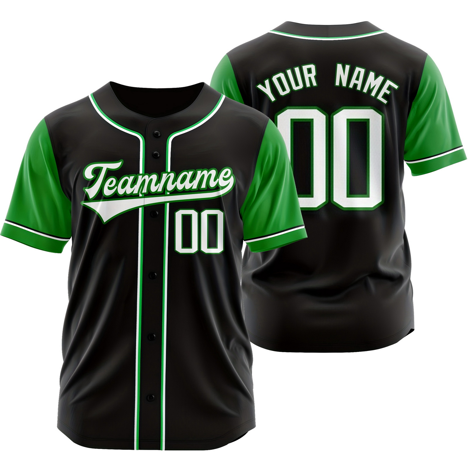 Custom Black Green Baseball Jersey Button-Down Softball Shirt