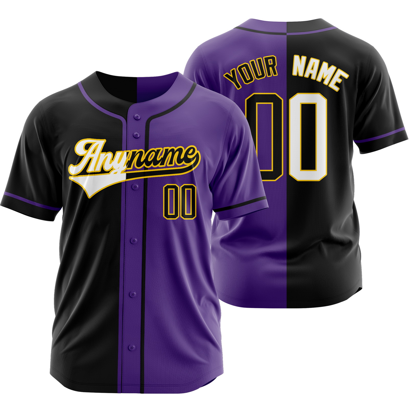 Custom Black Purple Split Baseball Jersey Half Softball Shirt