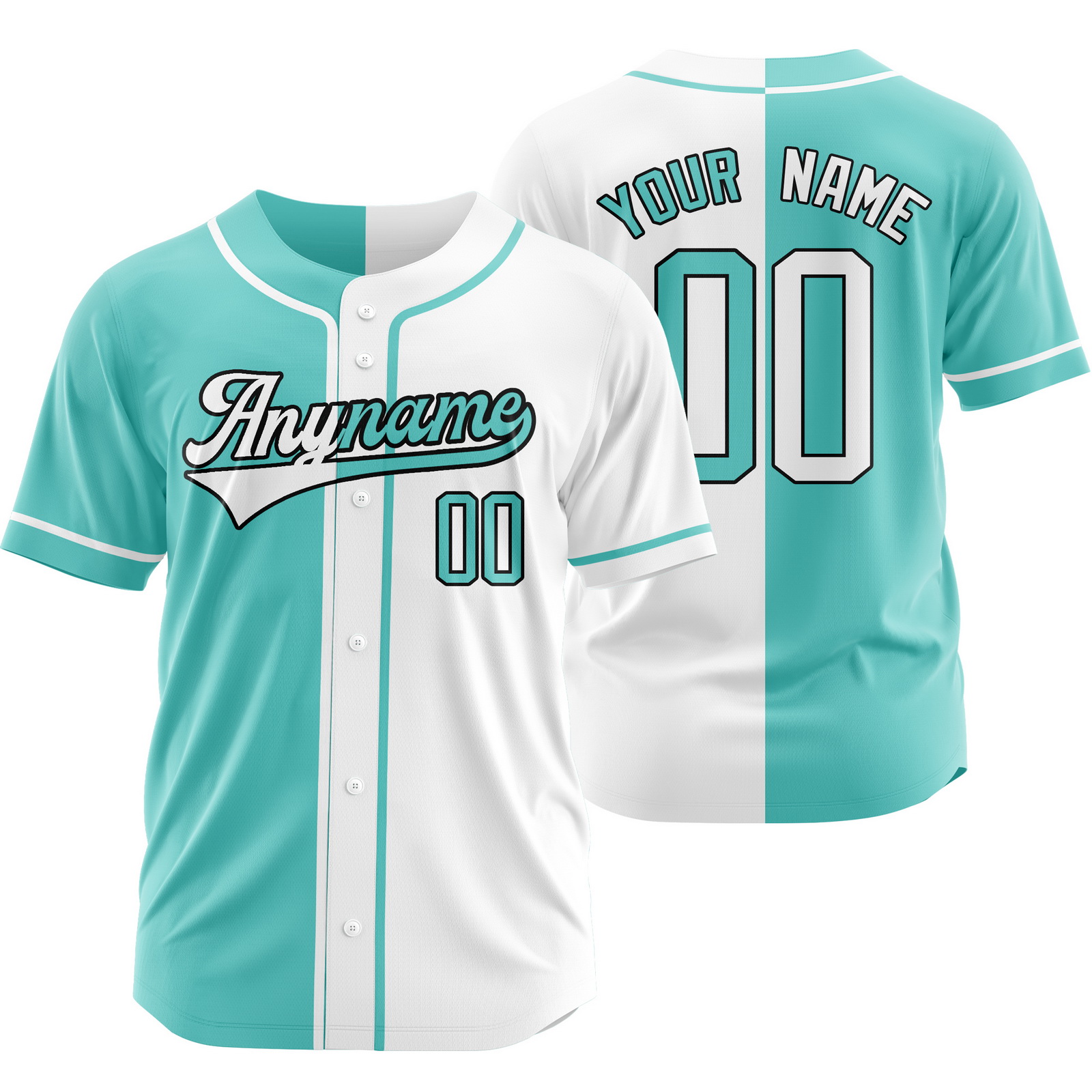 Custom Cyan White Split Baseball Jersey Half Softball Shirt