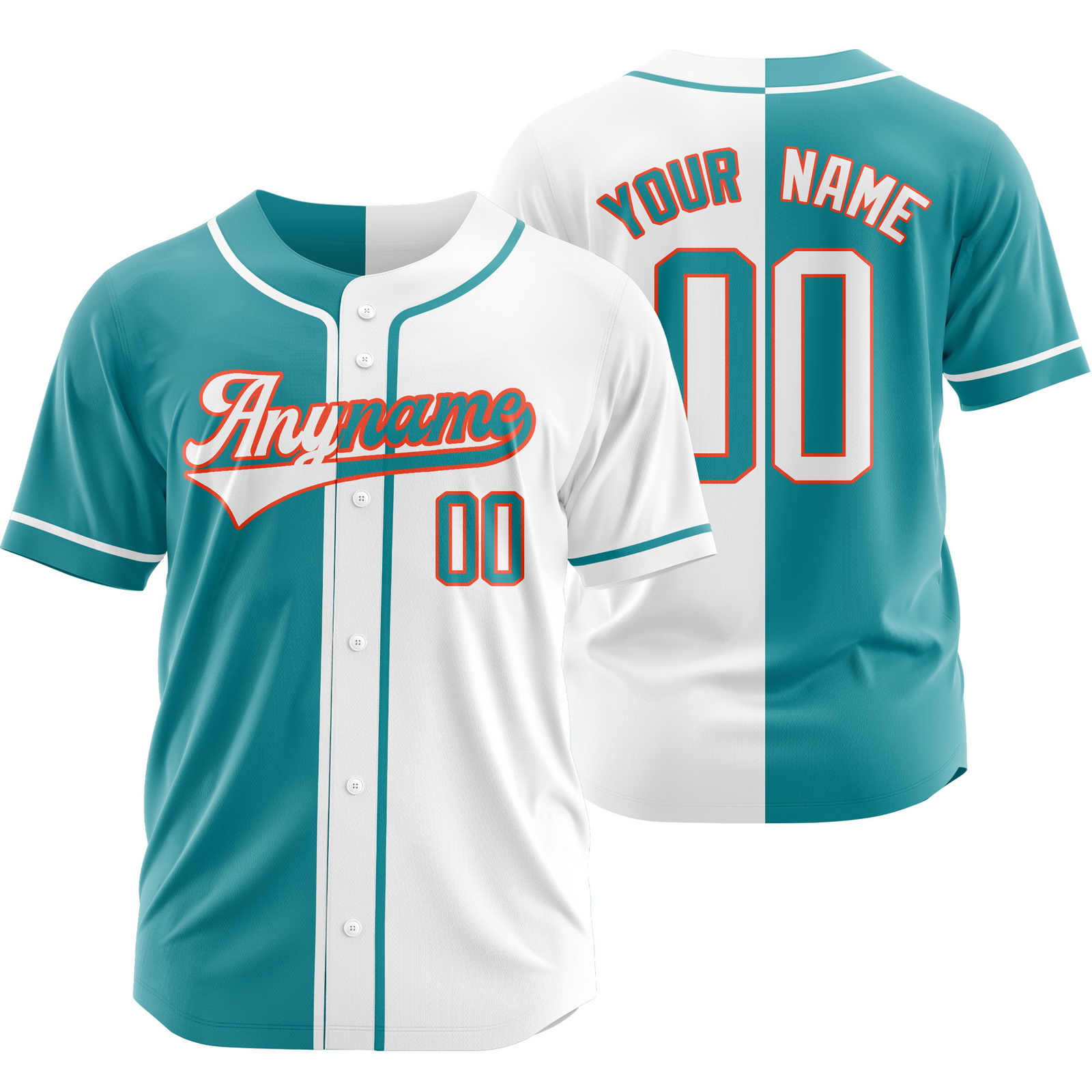 Custom Cyan White Red Split Baseball Jersey Half Softball Shirt