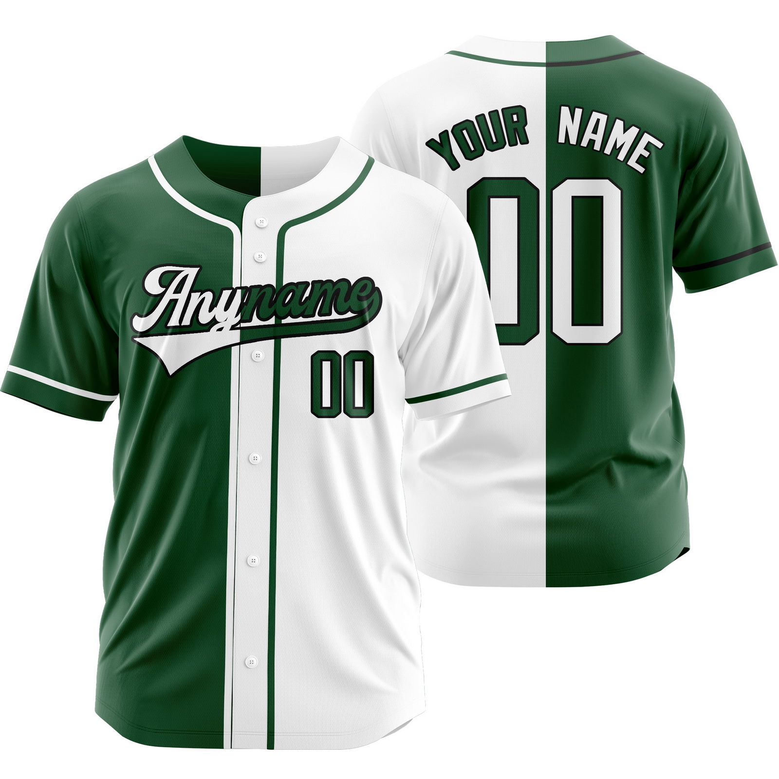 Custom Green White Split Baseball Jersey Half Softball Shirt