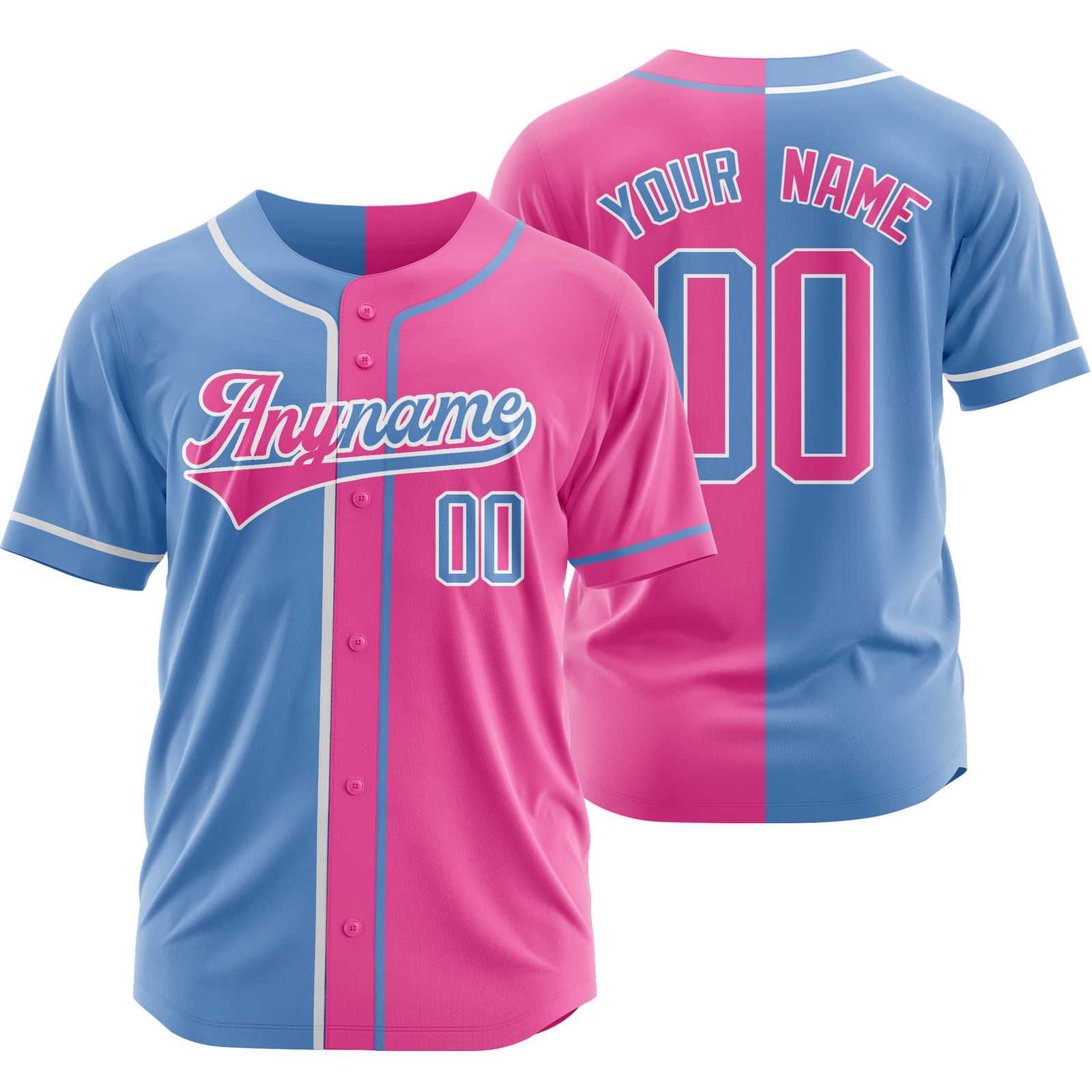 Custom SkyBlue Pink Split Baseball Jersey Half Softball Shirt