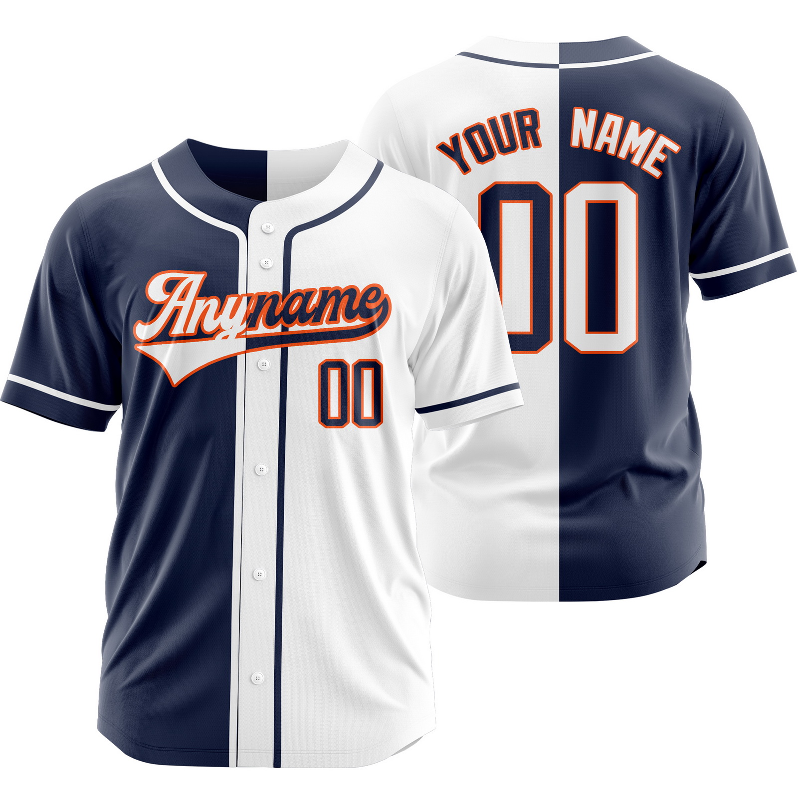 Custom Navy White Split Baseball Jersey Half Softball Shirt