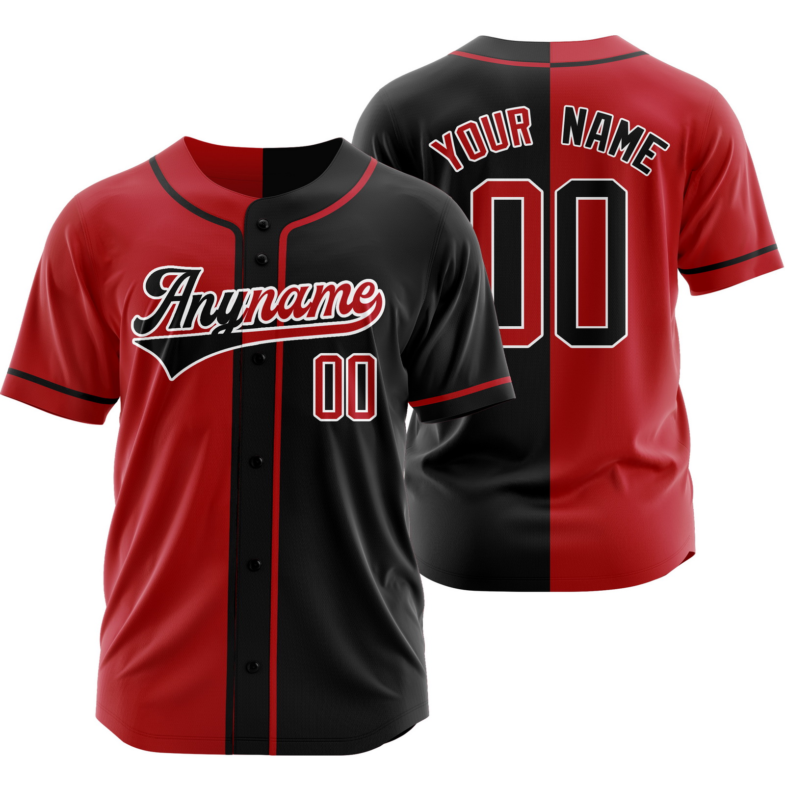 Custom Red Black Split Baseball Jersey Half Softball Shirt