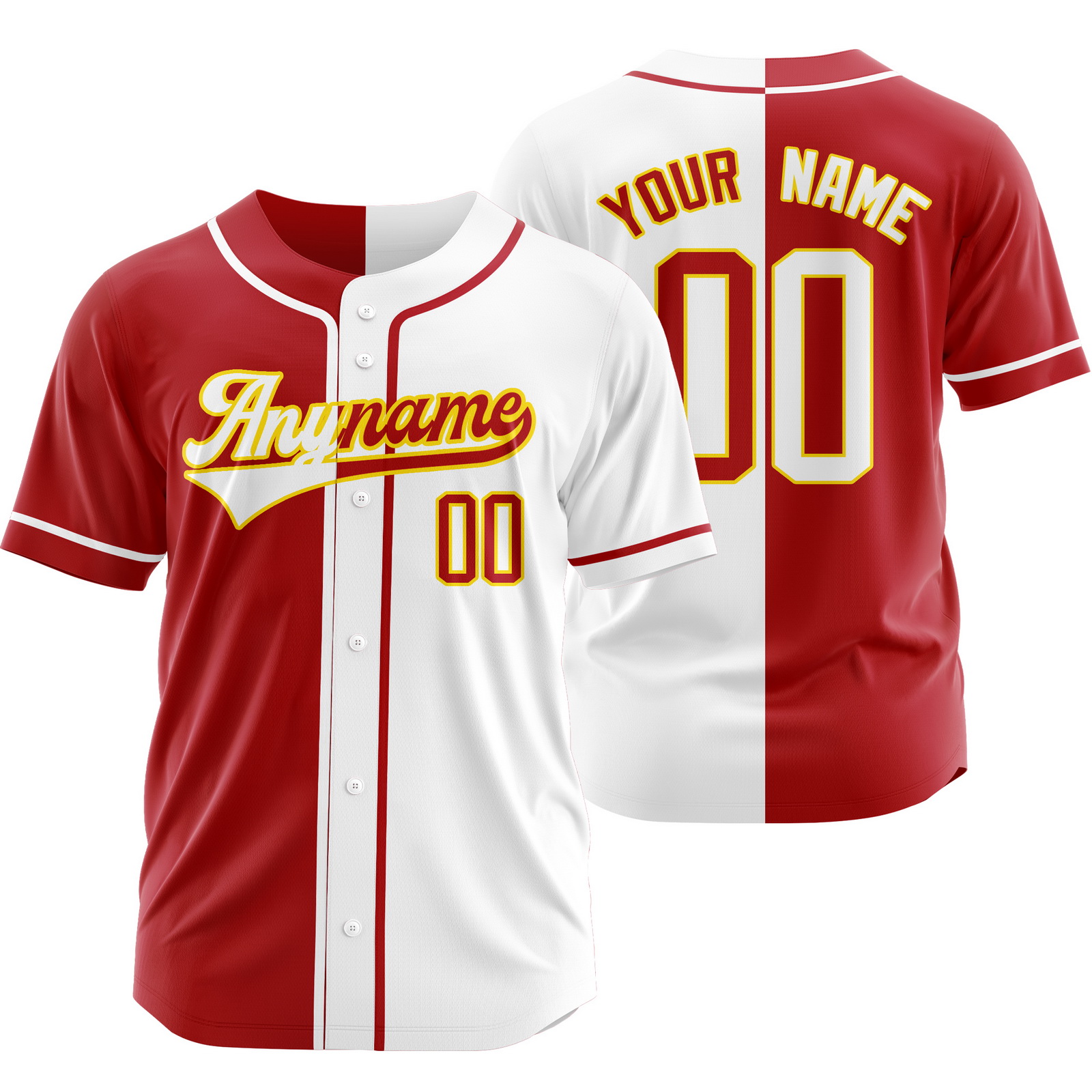 Custom Red White Split Baseball Jersey Half Softball Shirt