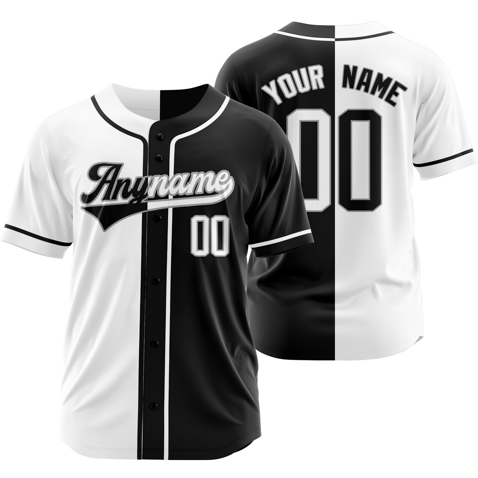 Custom White Black Split Baseball Jersey Half Softball Shirt