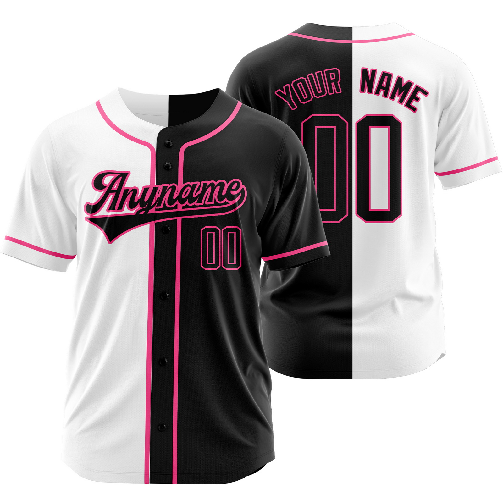 Custom White Black Pink Split Baseball Jersey Half Softball Shirt