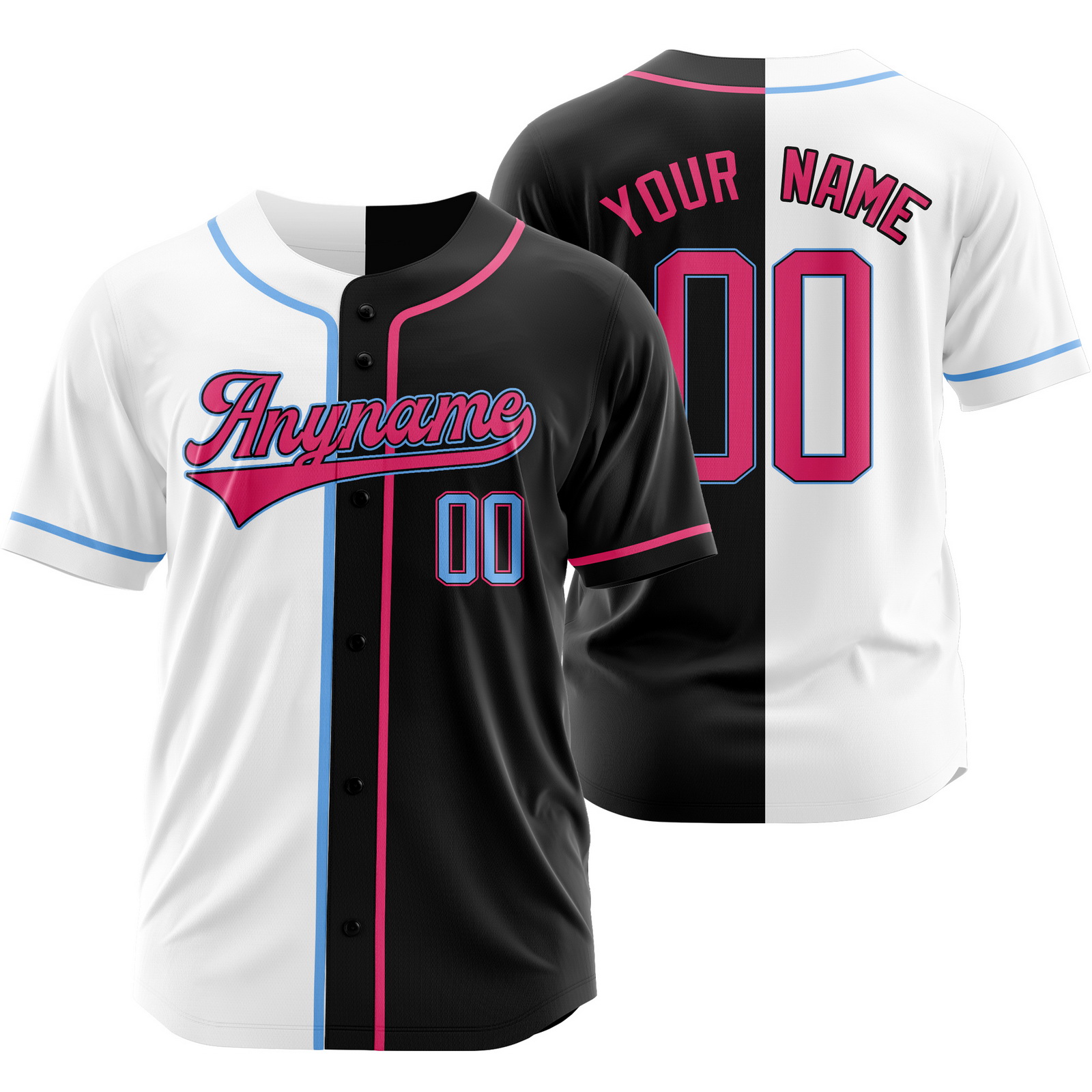 Custom White Black A Split Baseball Jersey Half Softball Shirt