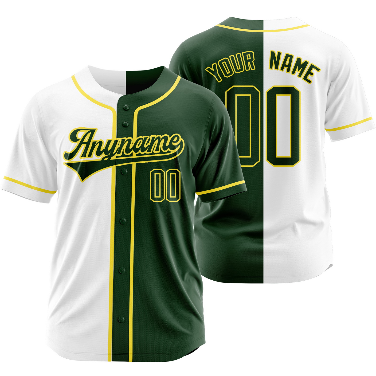 Custom White Green Split Baseball Jersey Half Softball Shirt