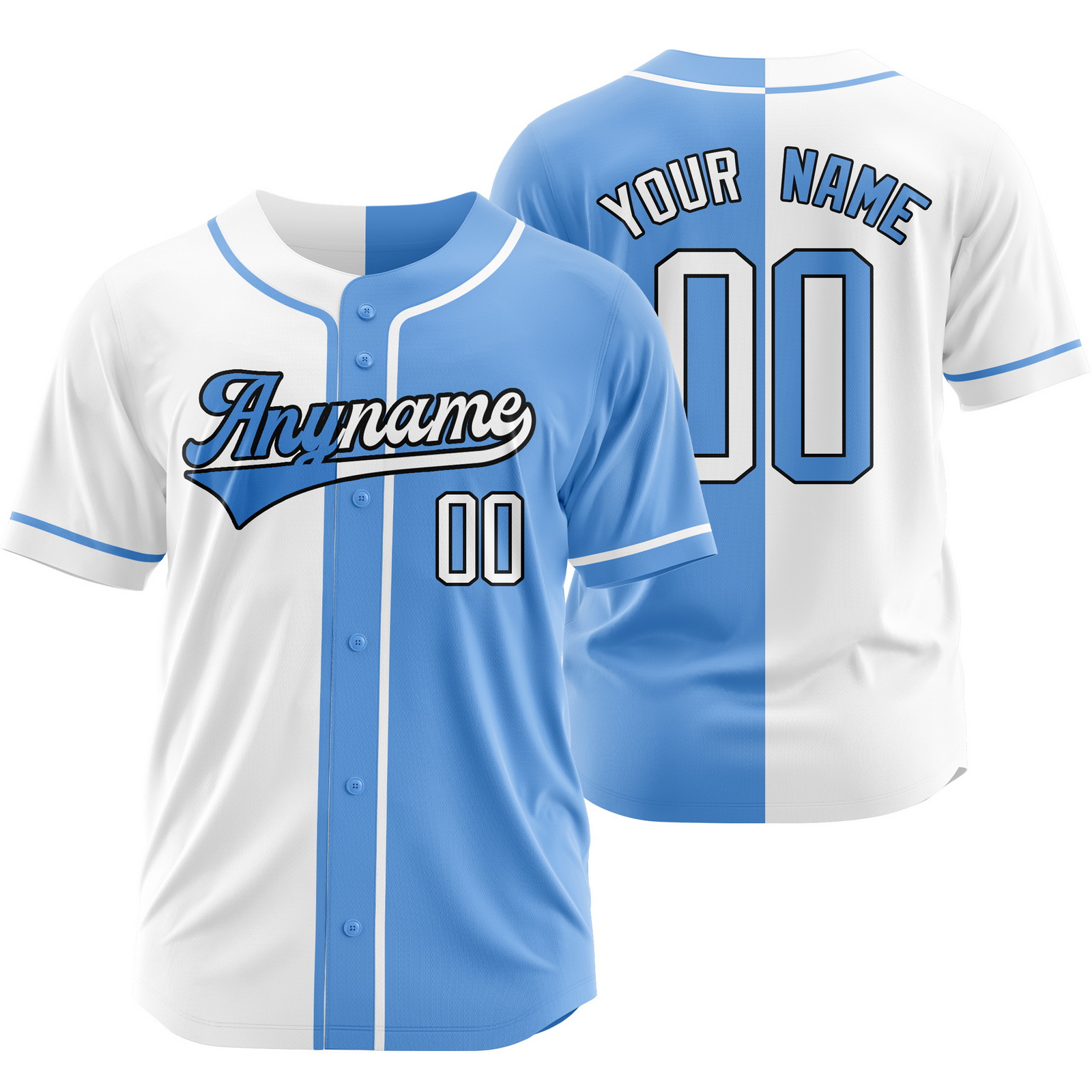 Custom White LightSkyBlue Split Baseball Jersey Half Softball Shirt