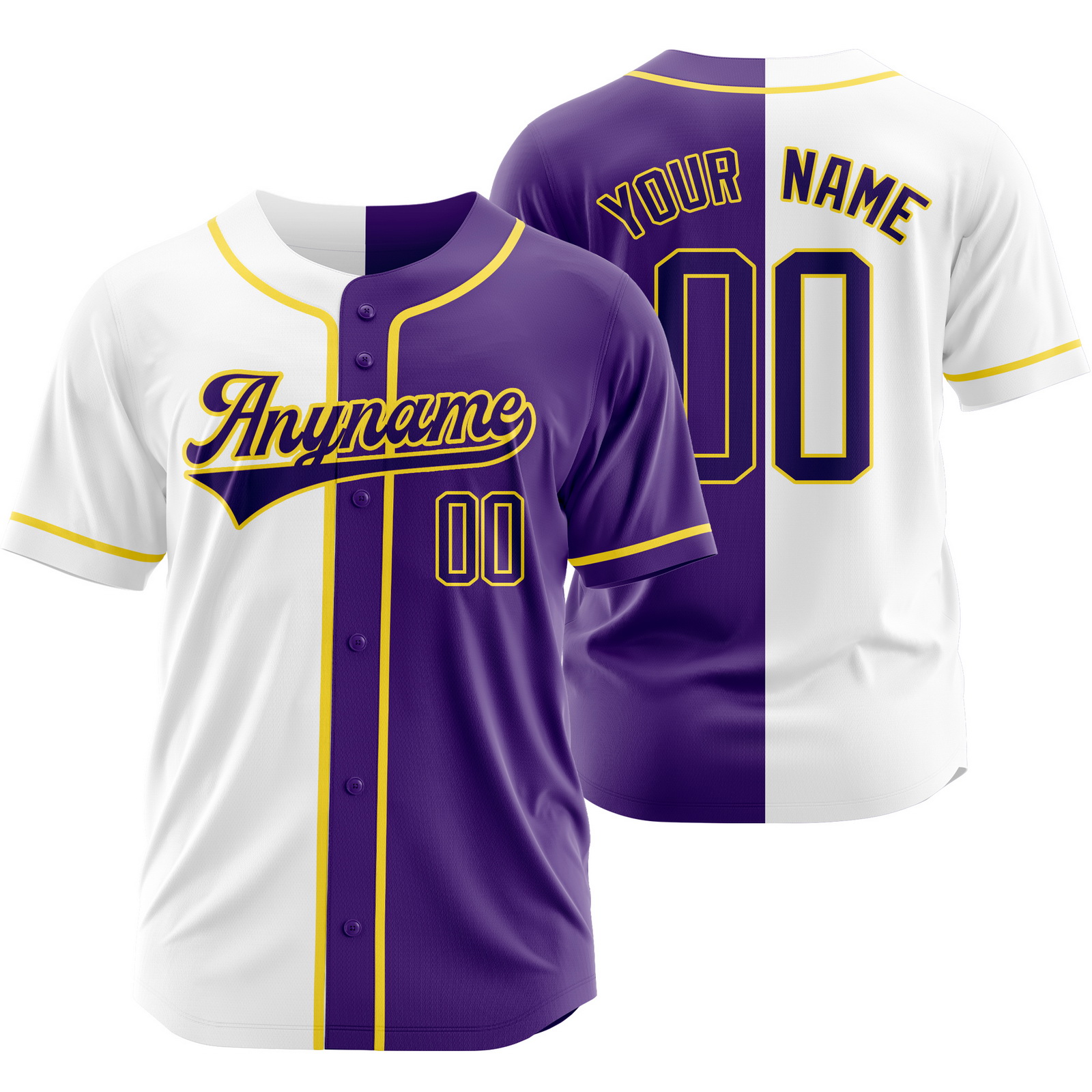 Custom White Purple Split Baseball Jersey Half Softball Shirt