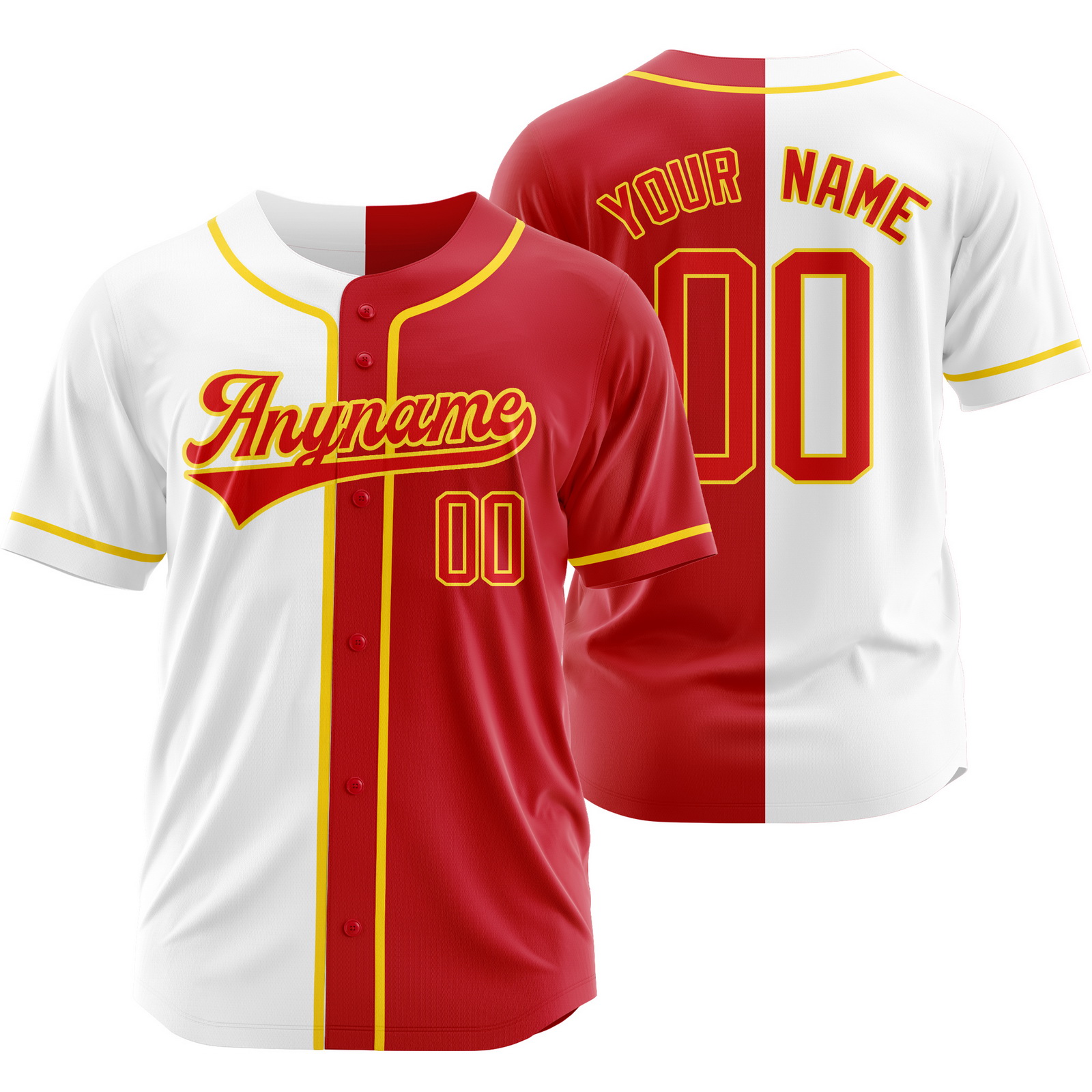 Custom White Red Split Baseball Jersey Half Softball Shirt
