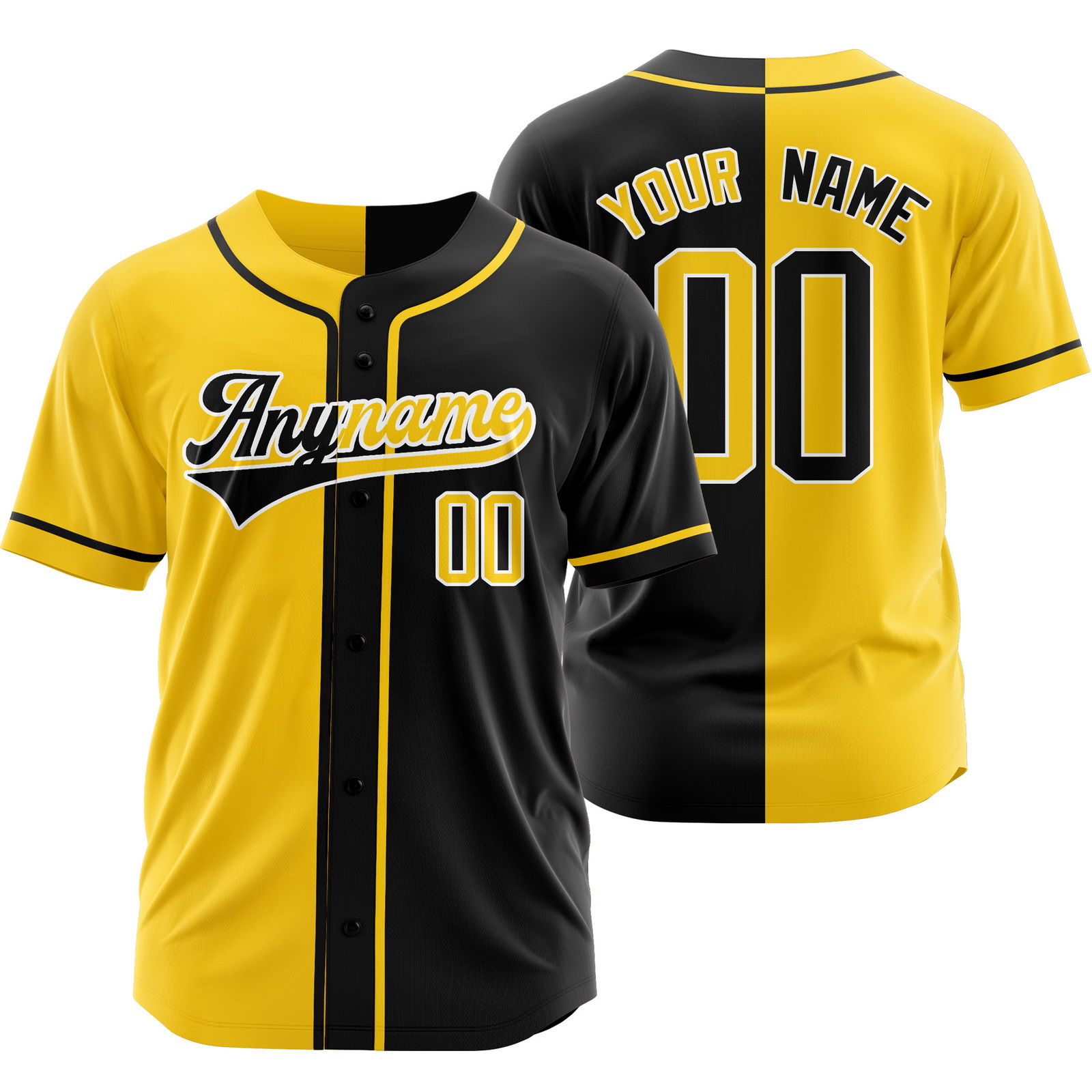 Custom Yellow Black Split Baseball Jersey Half Softball Shirt