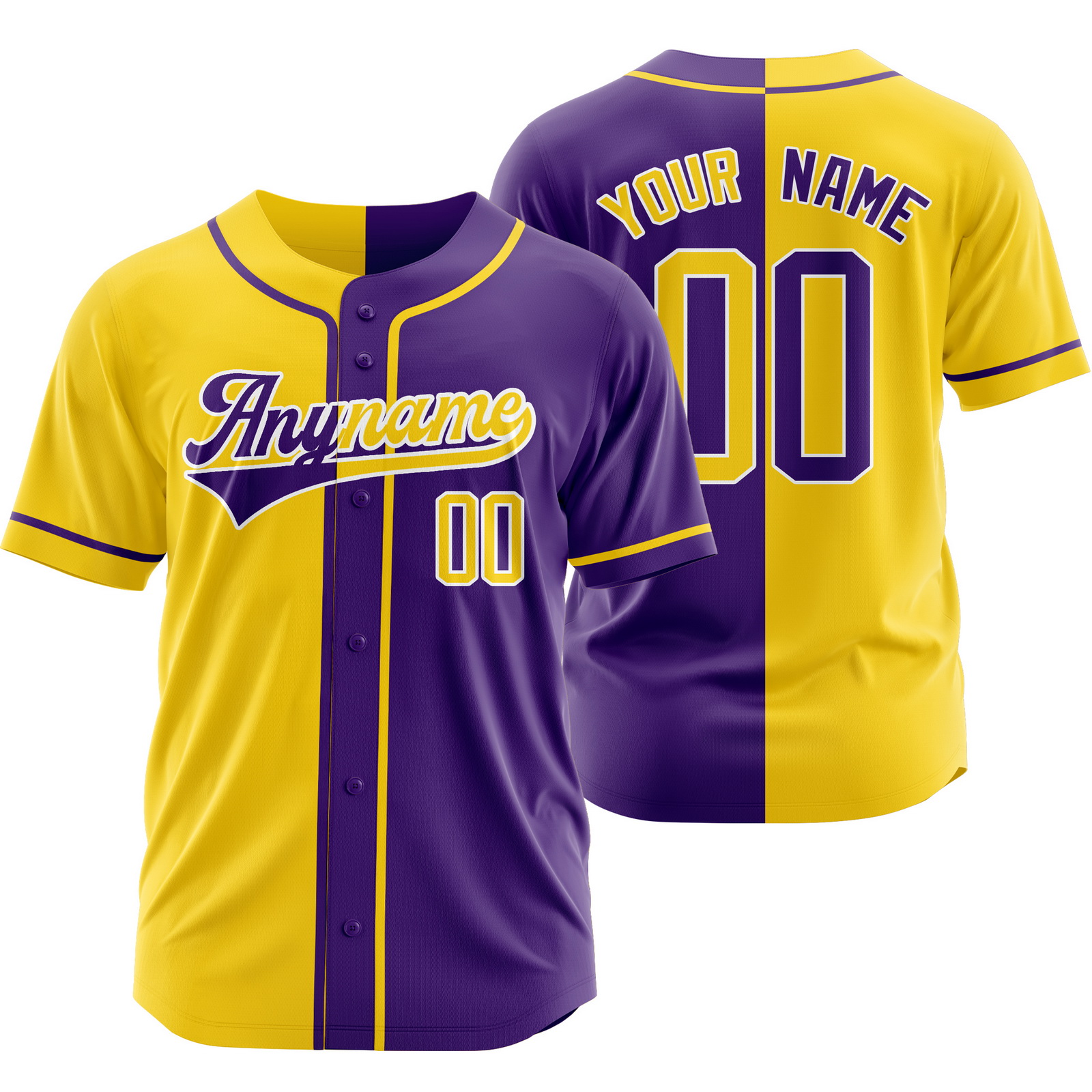 Custom Yellow Purple Split Baseball Jersey Half Softball Shirt