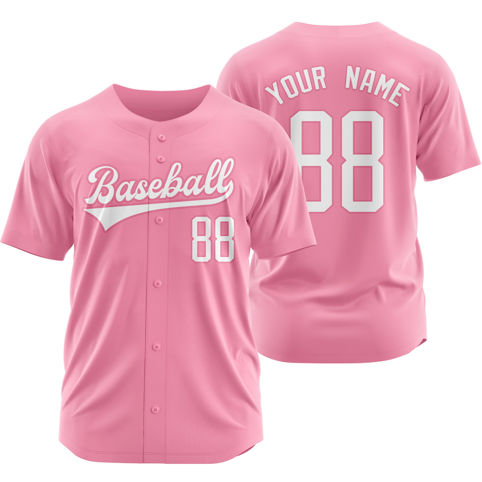 Custom Pink White Baseball Jersey Short Sleeve Softball Shirt